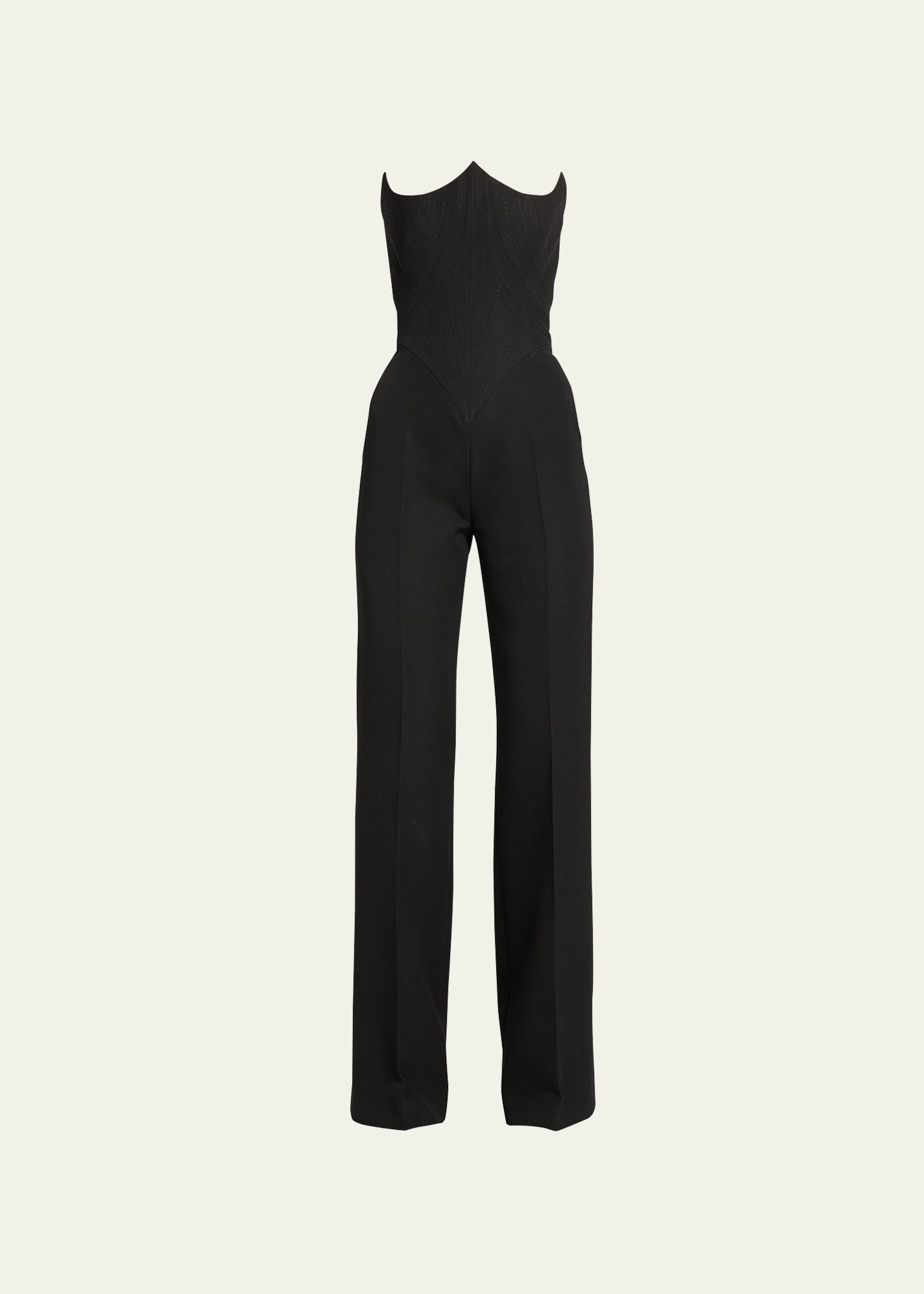 Shop Alexander Mcqueen Strapless Tailored Jumpsuit With Lace-up Back In Black