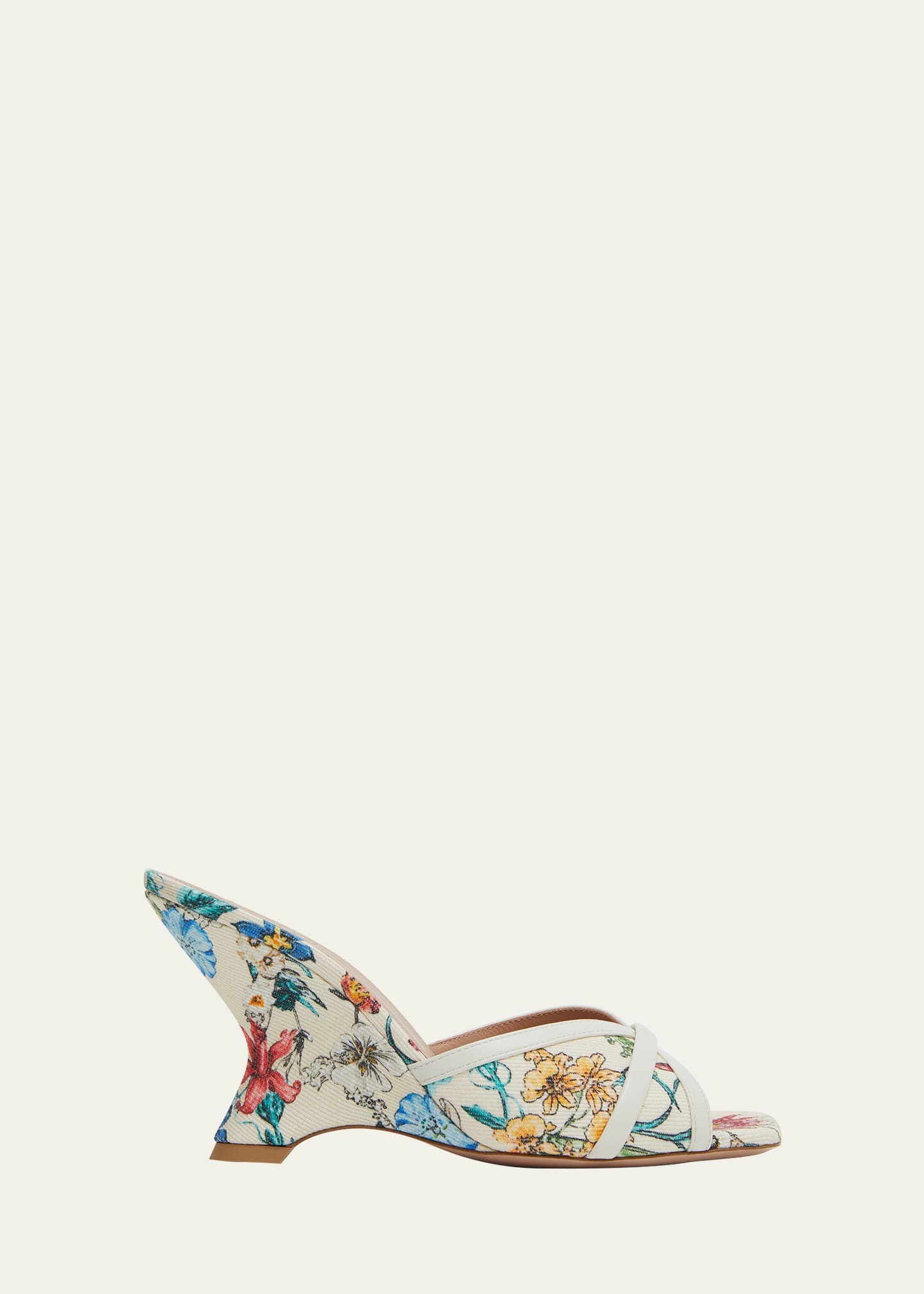 Shop Malone Souliers Perla Floral Wedge Slide Sandals In Floral Cream