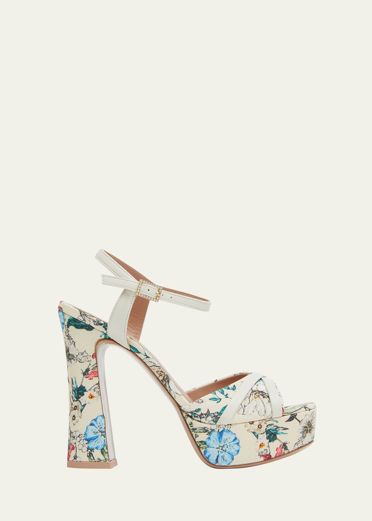 Malone Souliers Keaton Floral Ankle-strap Platform Sandals In Floral Cream