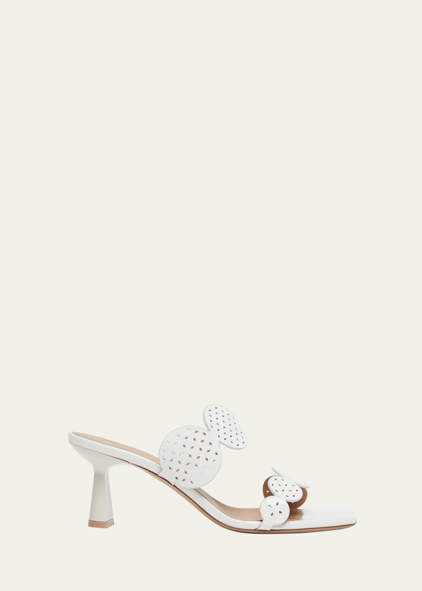 Malone Souliers Trish Perforated Patent Mule Sandals In Milk