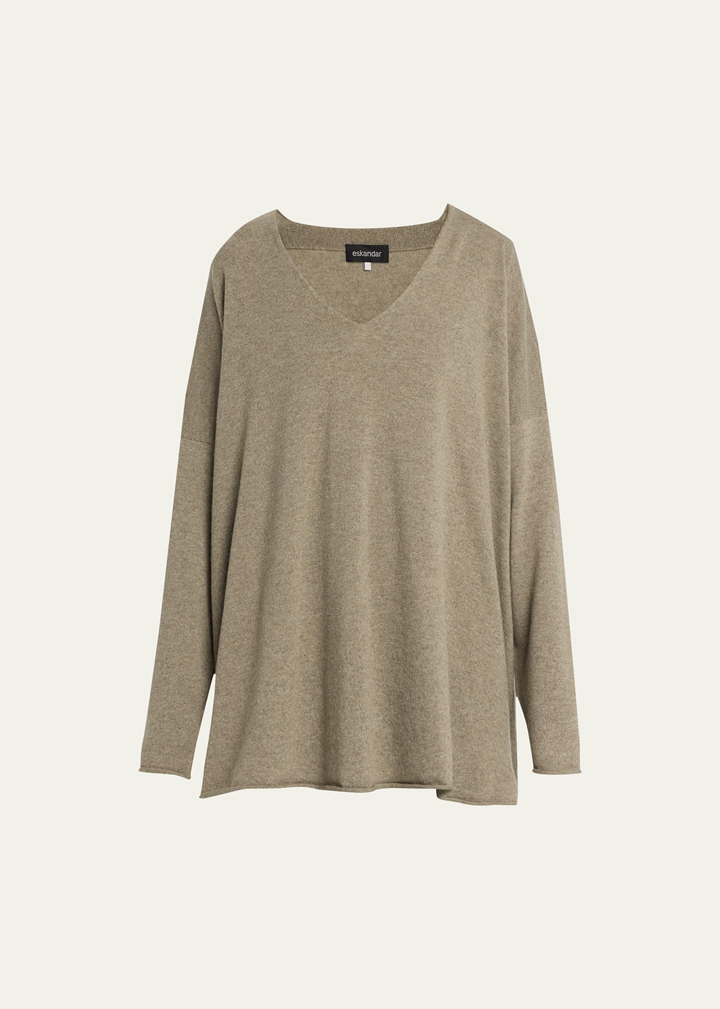 Eskandar Cashmere A-line V-neck Sweater Long In Thymelight