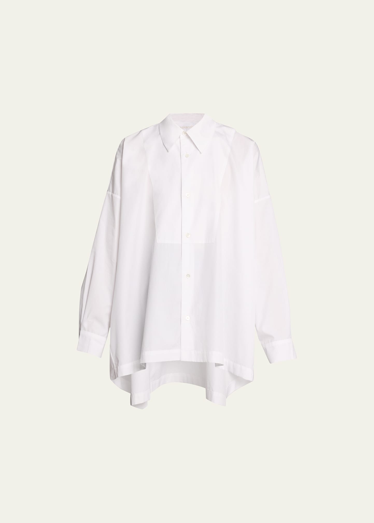 High-Low Button-Front Mid Plus Shirt with a Bib Front