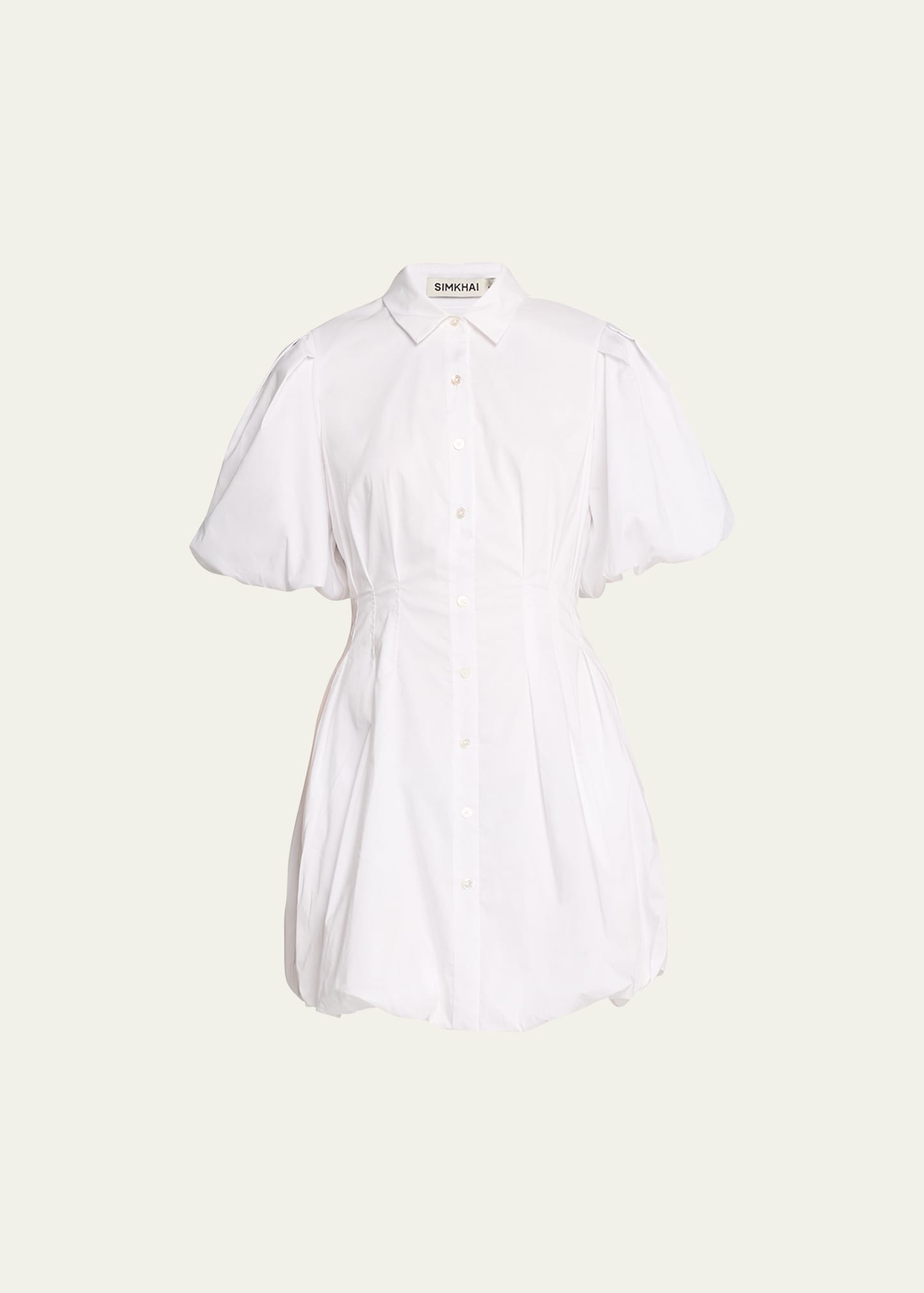 Shop Simkhai Cleo Polin Balloon-sleeve Pleated Mini Dress In White