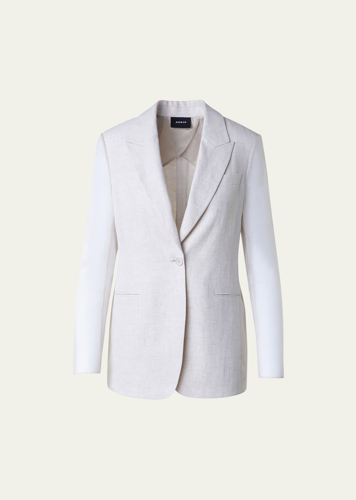 Shop Akris Tiziano Linen Blazer Jacket With Organza Sleeves In Greige