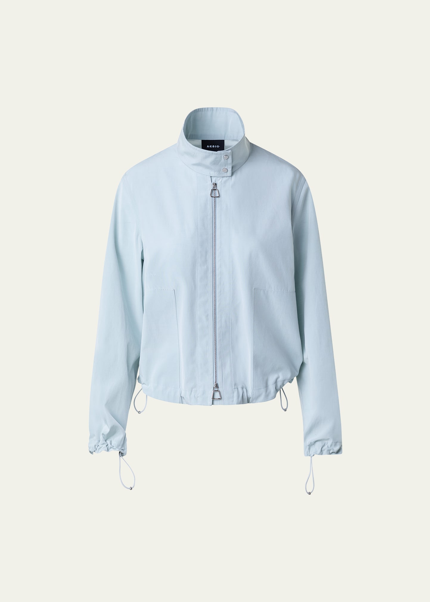 Shop Akris Elizah Taffeta Zip-up Jacket With Drawcord Hem In Bleached Denim