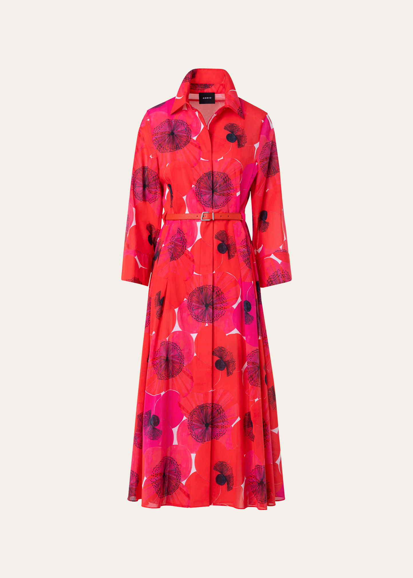 Shop Akris Poppies Print Belted Midi Dress In Poppy
