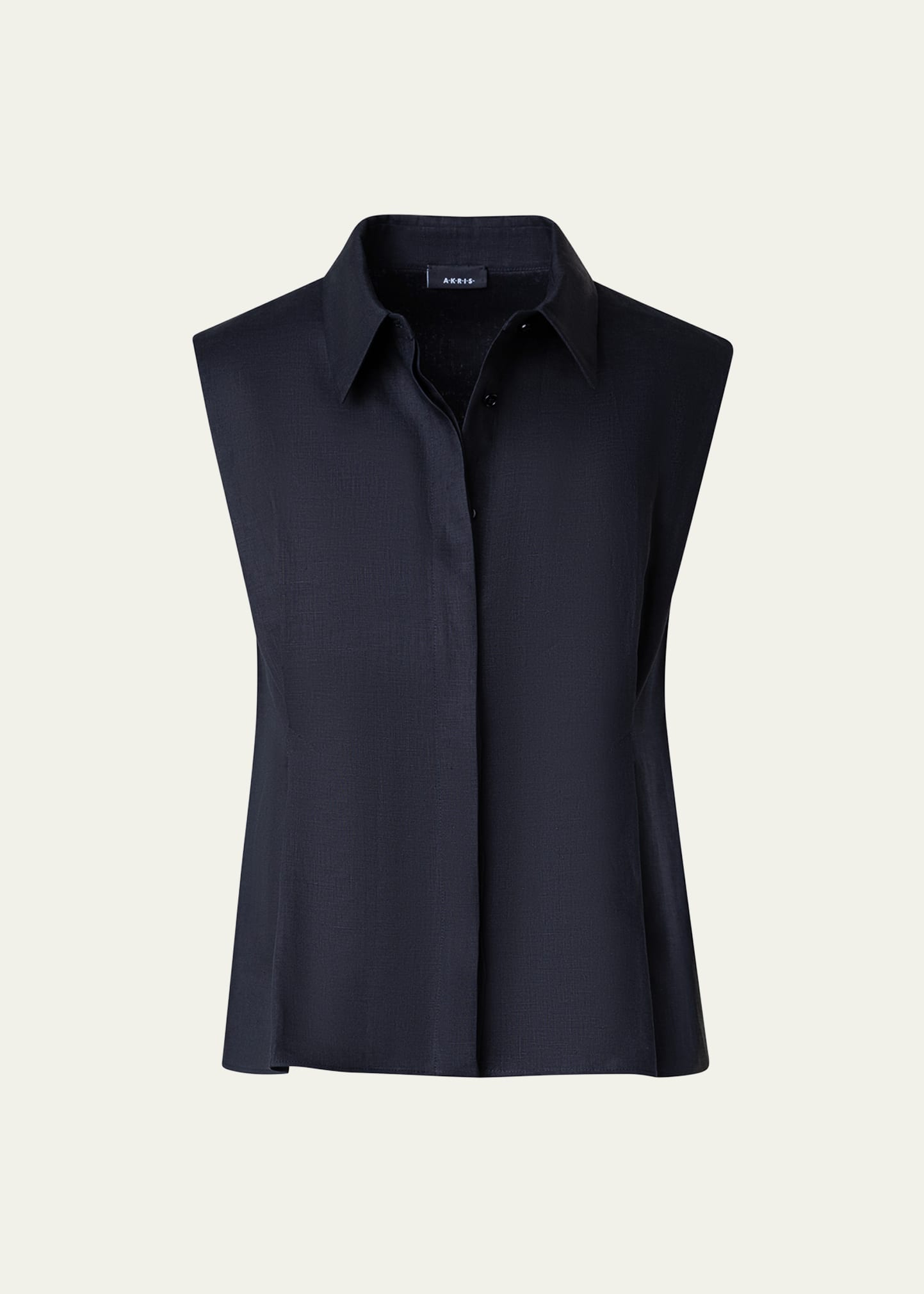 Akris Button-front Linen Blouse In Black
