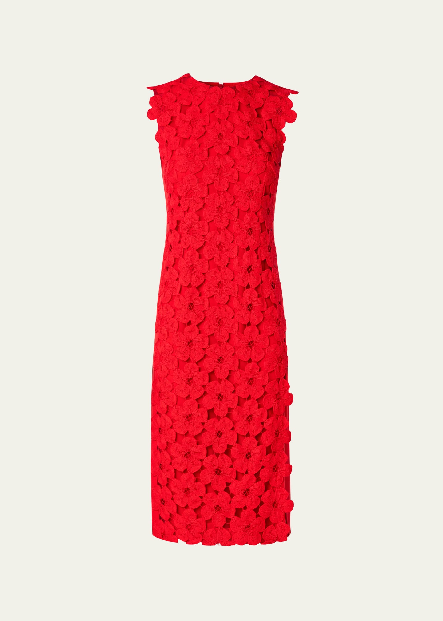 Akris Sleeveless Floral-embroidered Crepe Midi Dress In Poppy