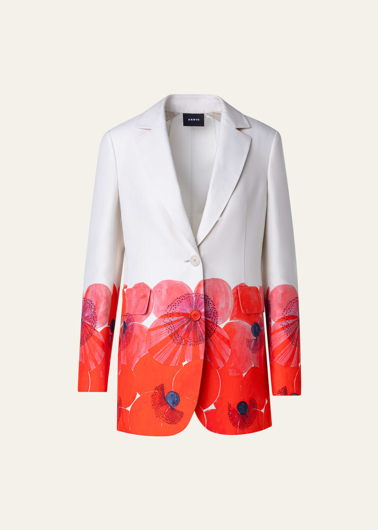 Shop Akris Alvina Poppies Print Blazer Jacket In Poppy-greige