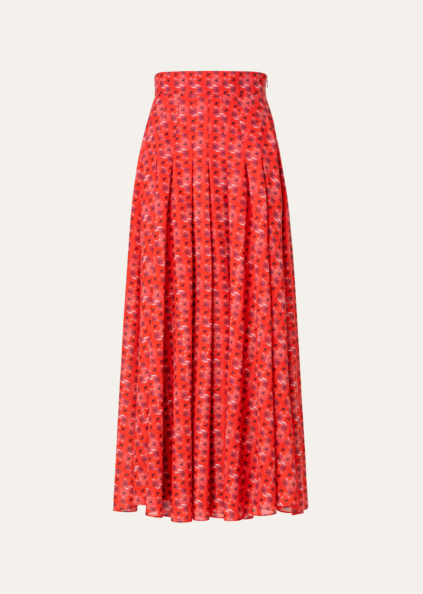 Akris Pleated Floral-print Cotton Voile Maxi Skirt In Poppy