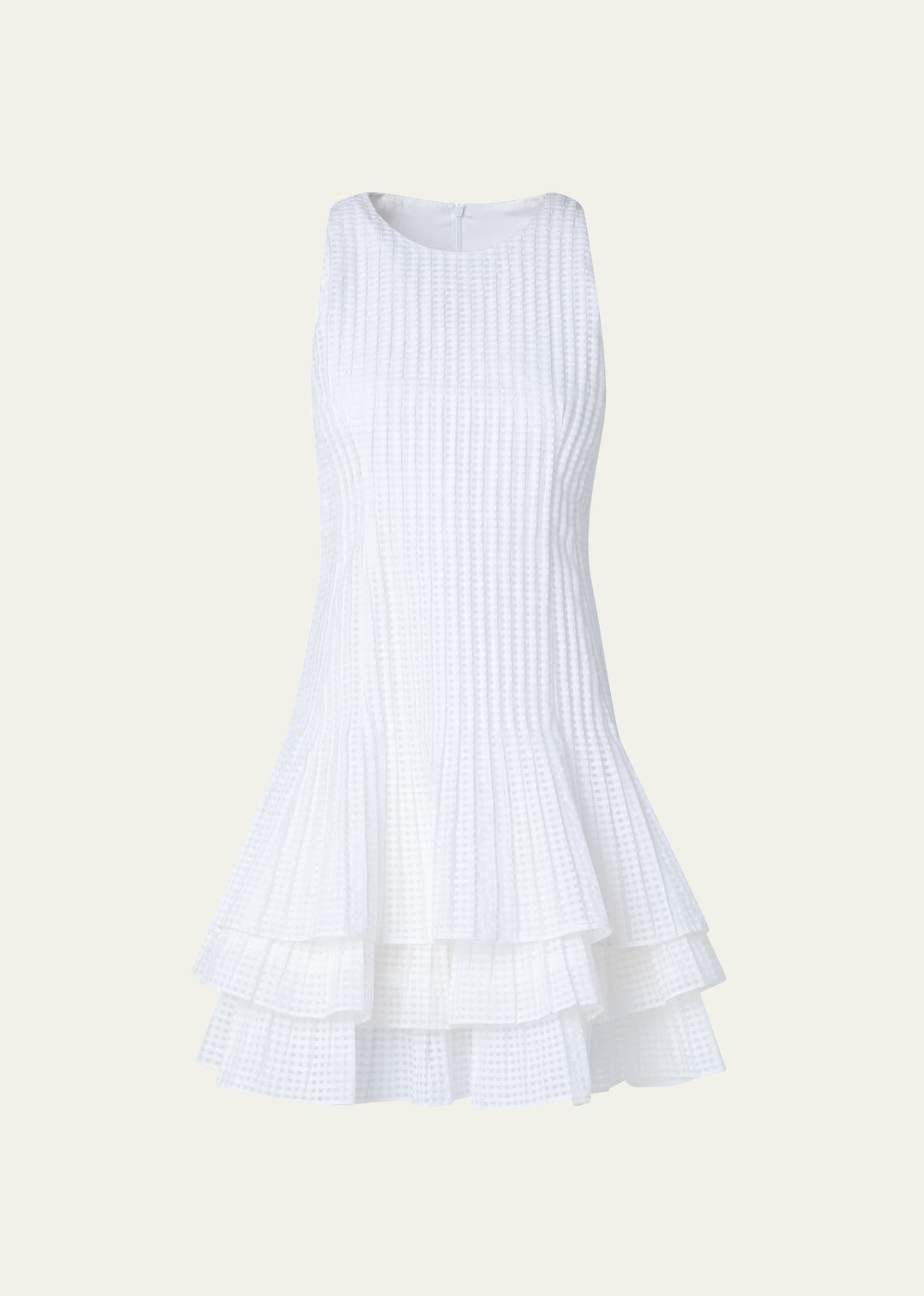 AKRIS GRID ORGANZA LAYERED SHORT DRESS