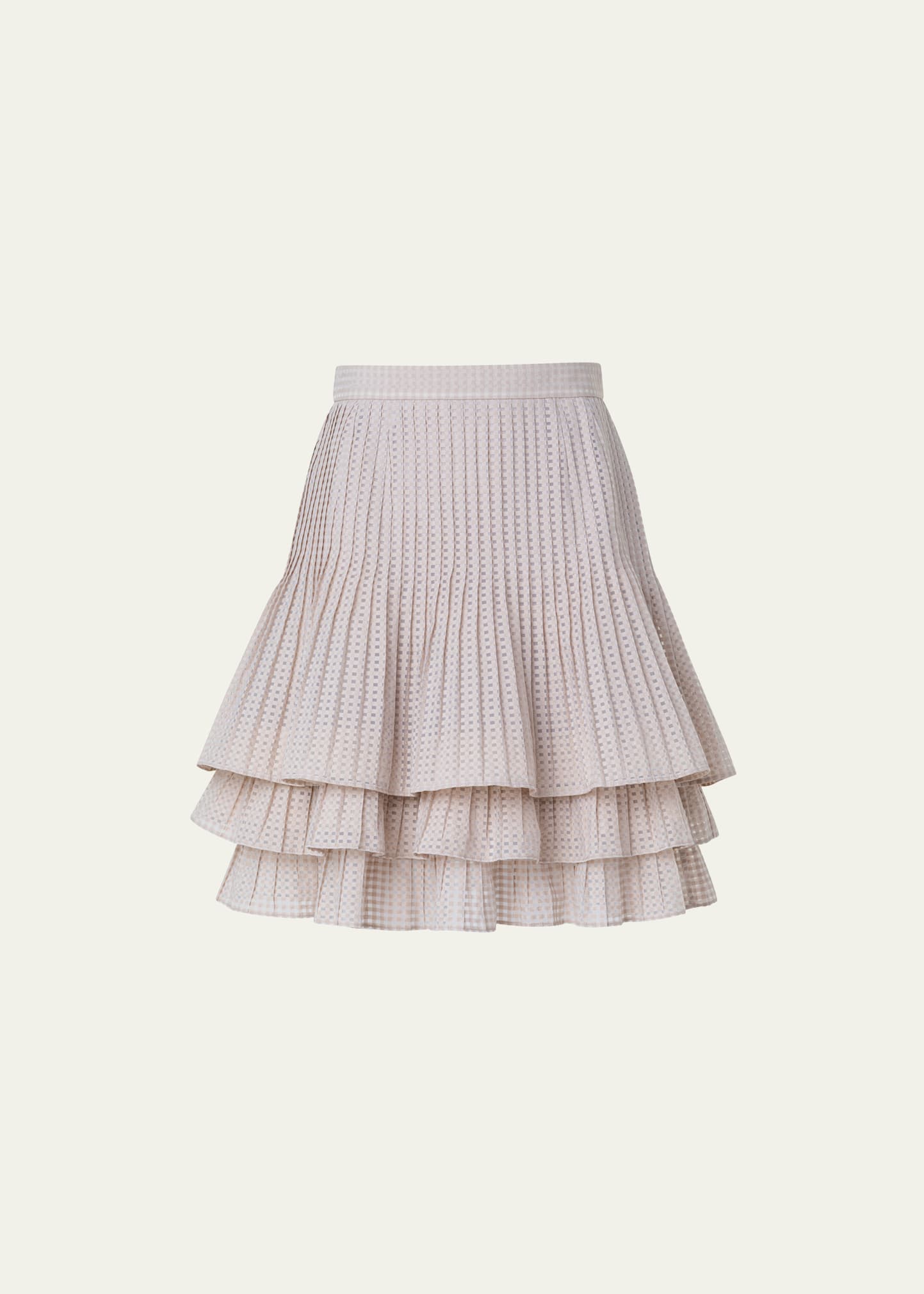 Akris Ruffle Godet Grid Mini Skirt In Sand