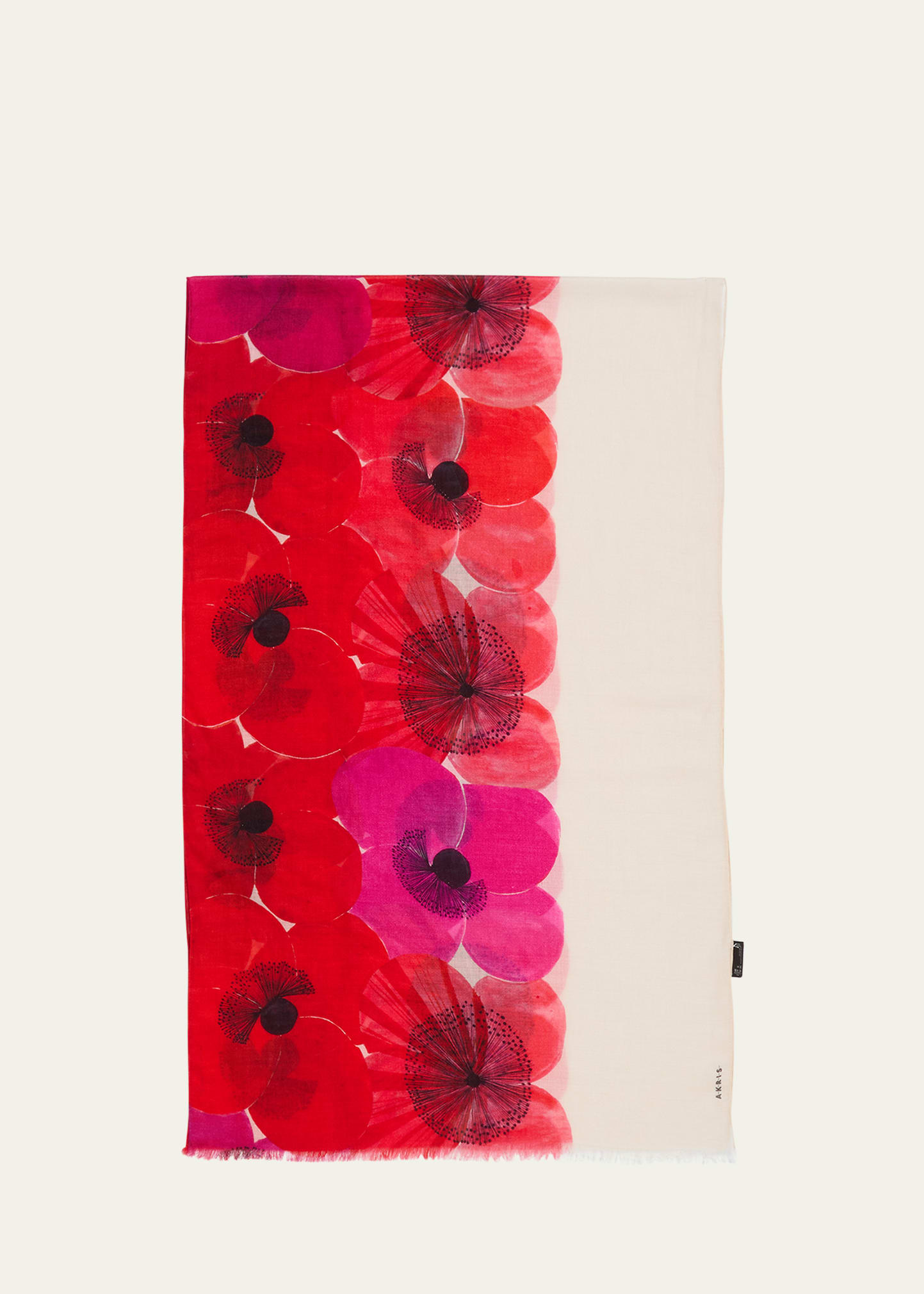 Shop Akris Cashmere And Silk Poppies Print Scarf In Poppy-greige