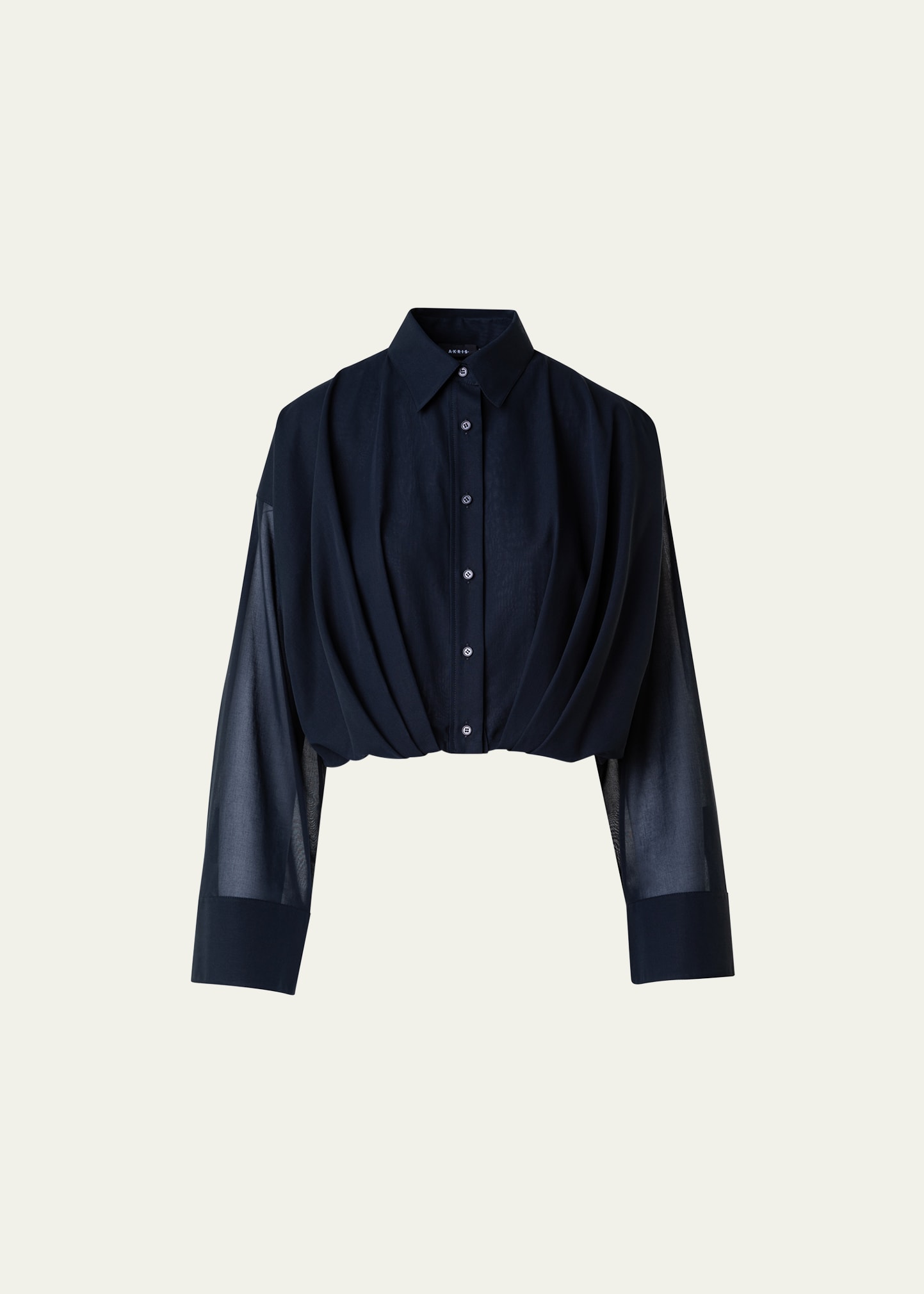 Shop Akris Cotton Voile Button-front Blouse With Pleated Waist In Black