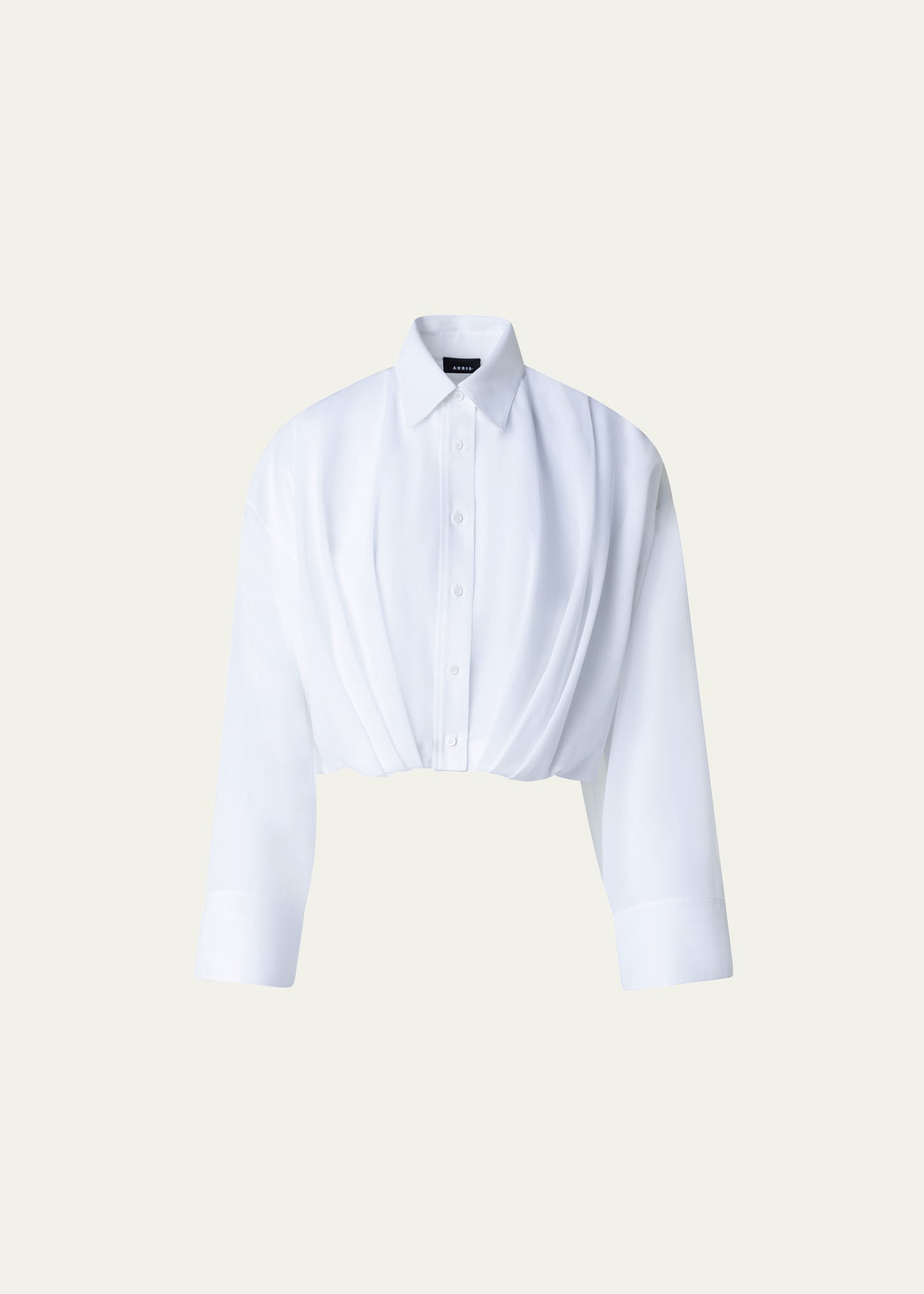 Akris Cotton Voile Button-front Blouse With Pleated Waist In Ecru