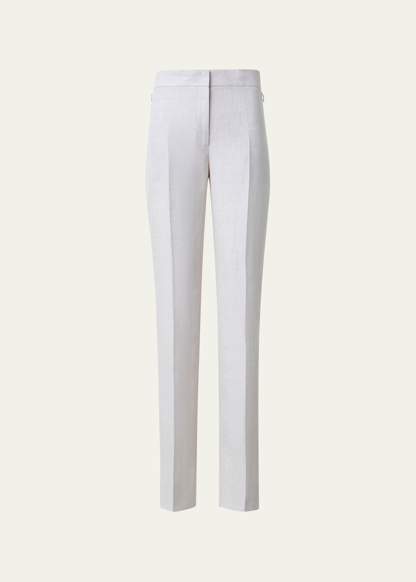 Shop Akris Carl Linen Herringbone Straight-leg Pants In Greige