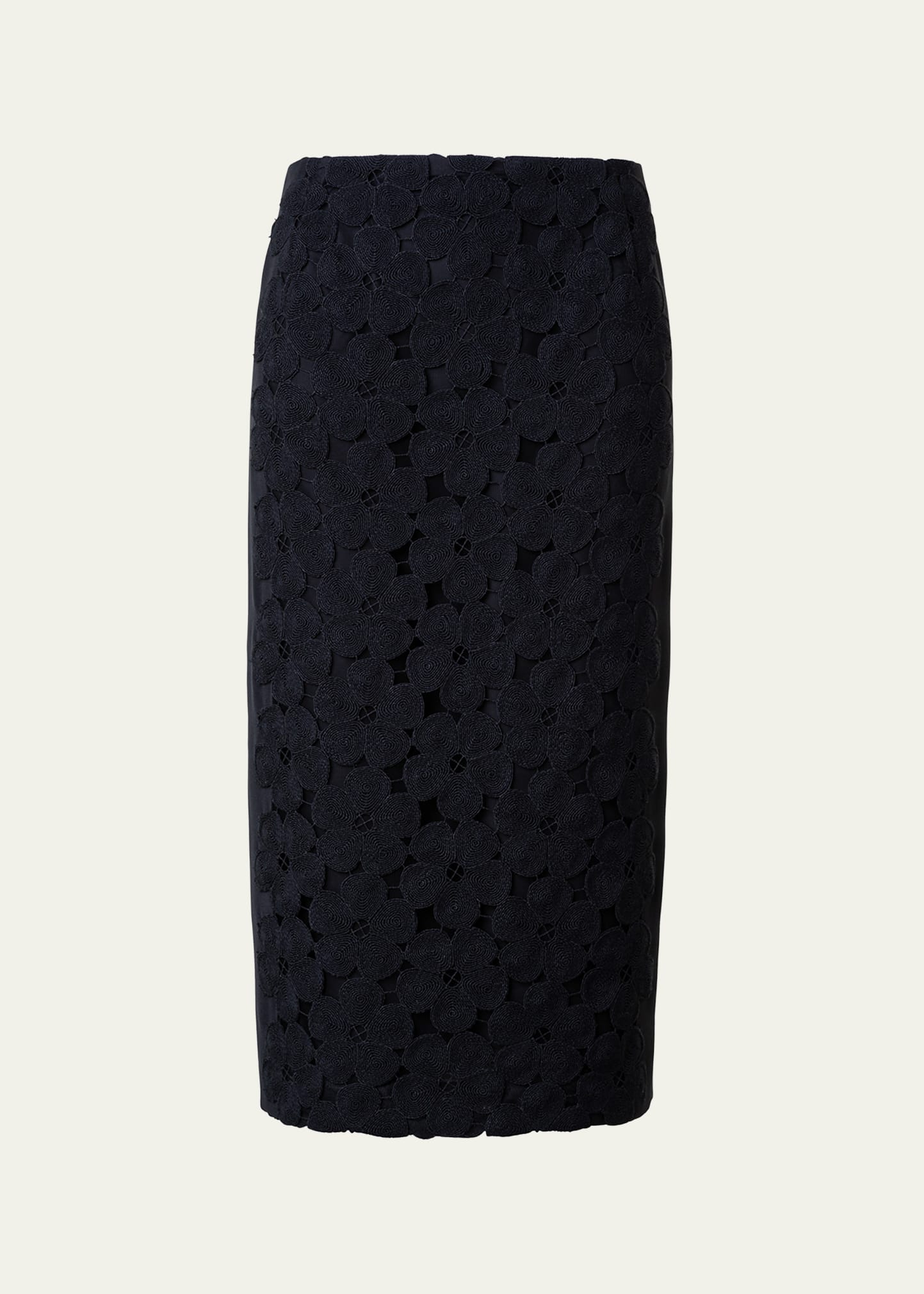 Shop Akris Anemone Embroidered Crepe Pencil Skirt In Black