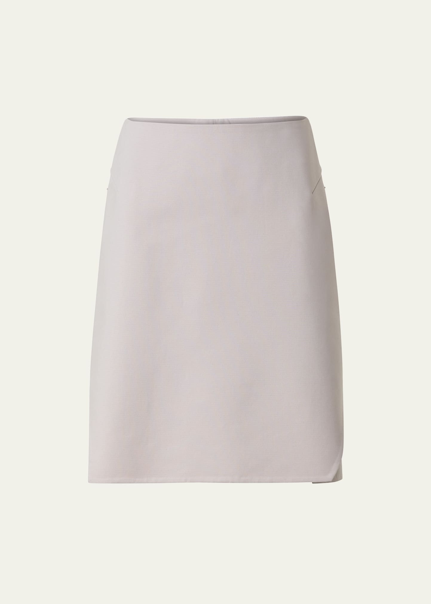 Shop Akris Cotton Short Skirt With Trapezoid Slit Detail In Greige