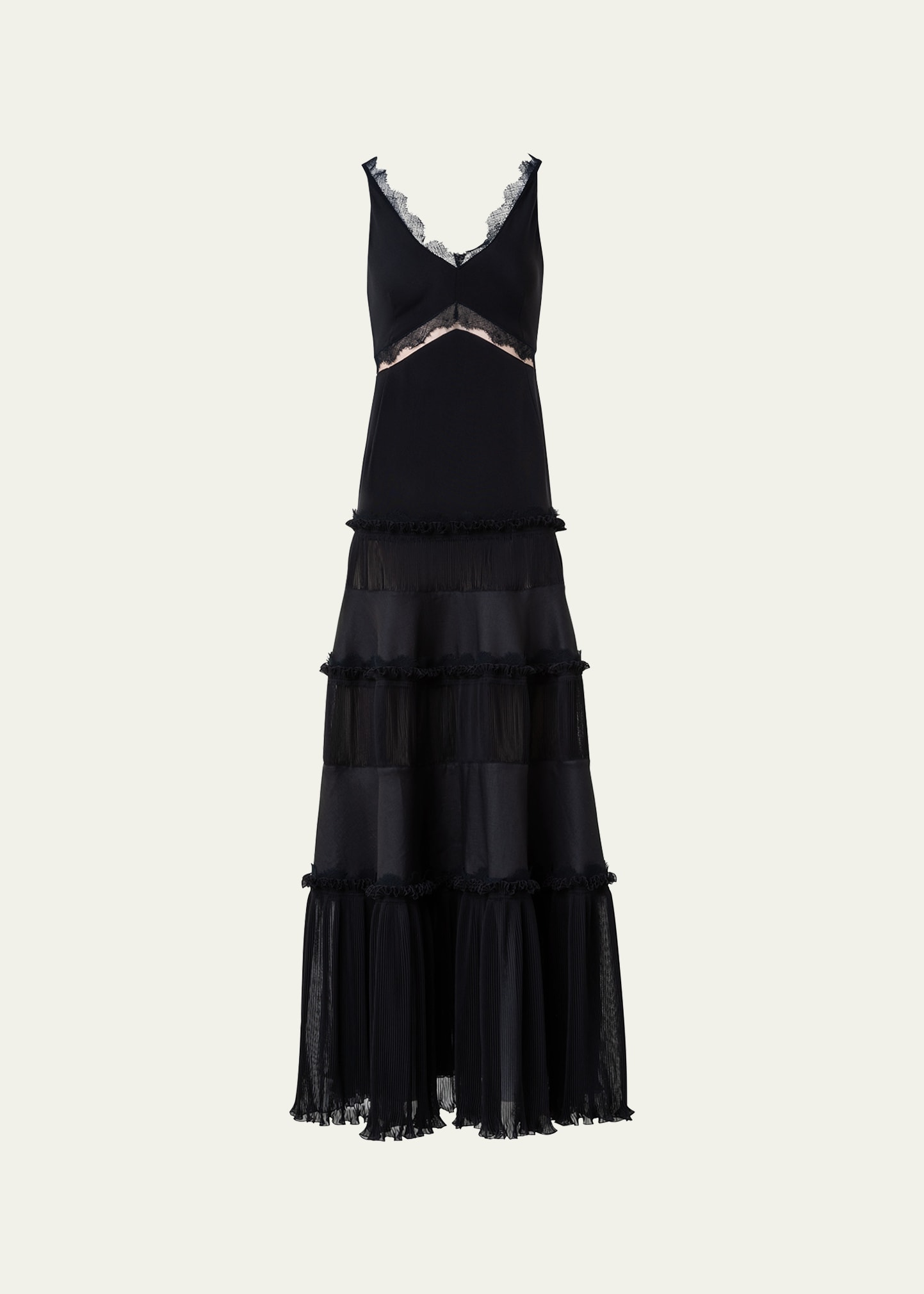 Shop Akris Crepe Layered Midi Dress With Lace Details In Black