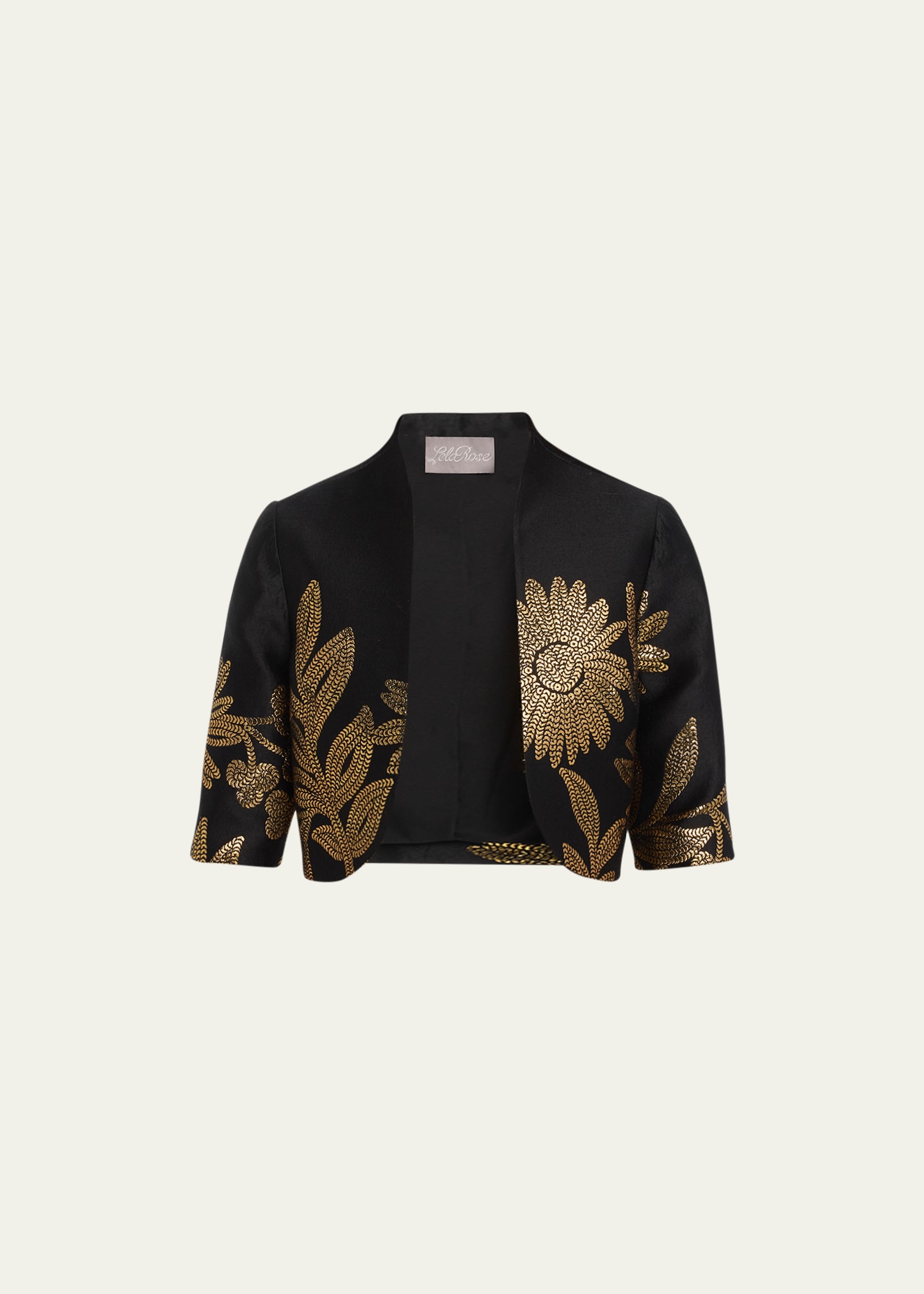 Shop Lela Rose Cropped Jacket With Metallic Jacquard Detail In Black
