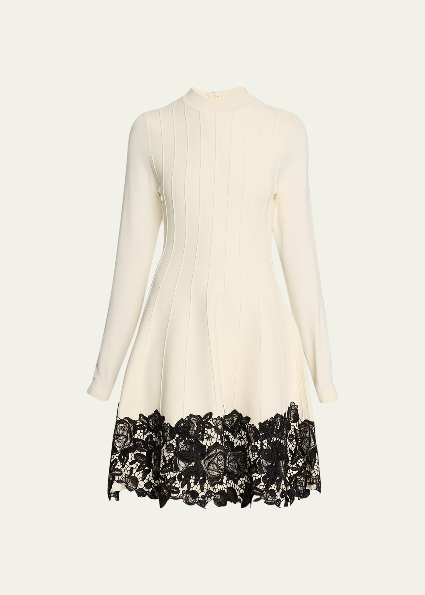 Lela Rose Georgia Short Dress With Floral Lace In Ivory Black