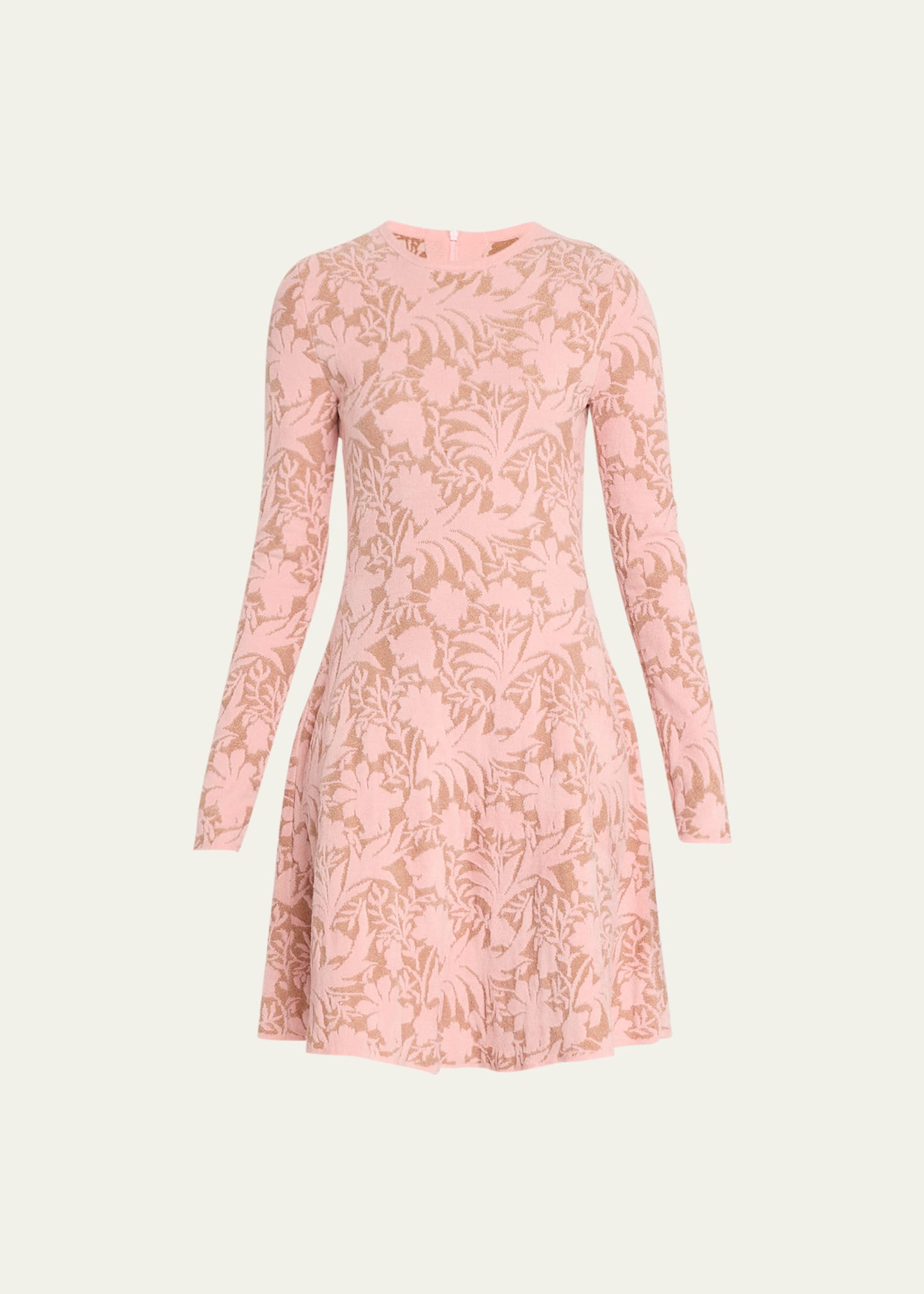 Shop Lela Rose Floral Jacquard Long-sleeve Fit-&-flare Dress In Blush