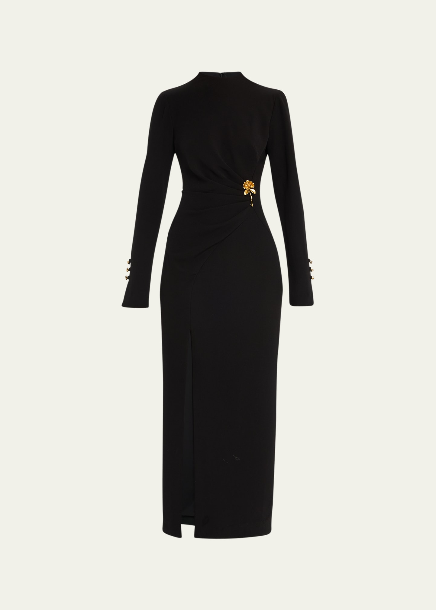 Shop Lela Rose Draped Sheath Dress With Gold-tone Detail In Black