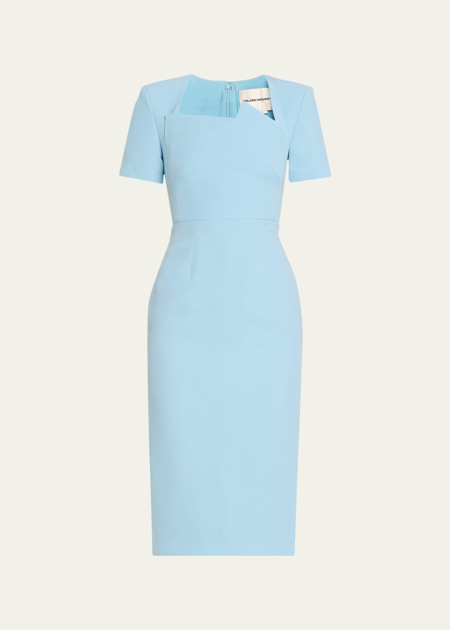Shop Roland Mouret Wool Blend Asymmetric Midi Dress In Blue