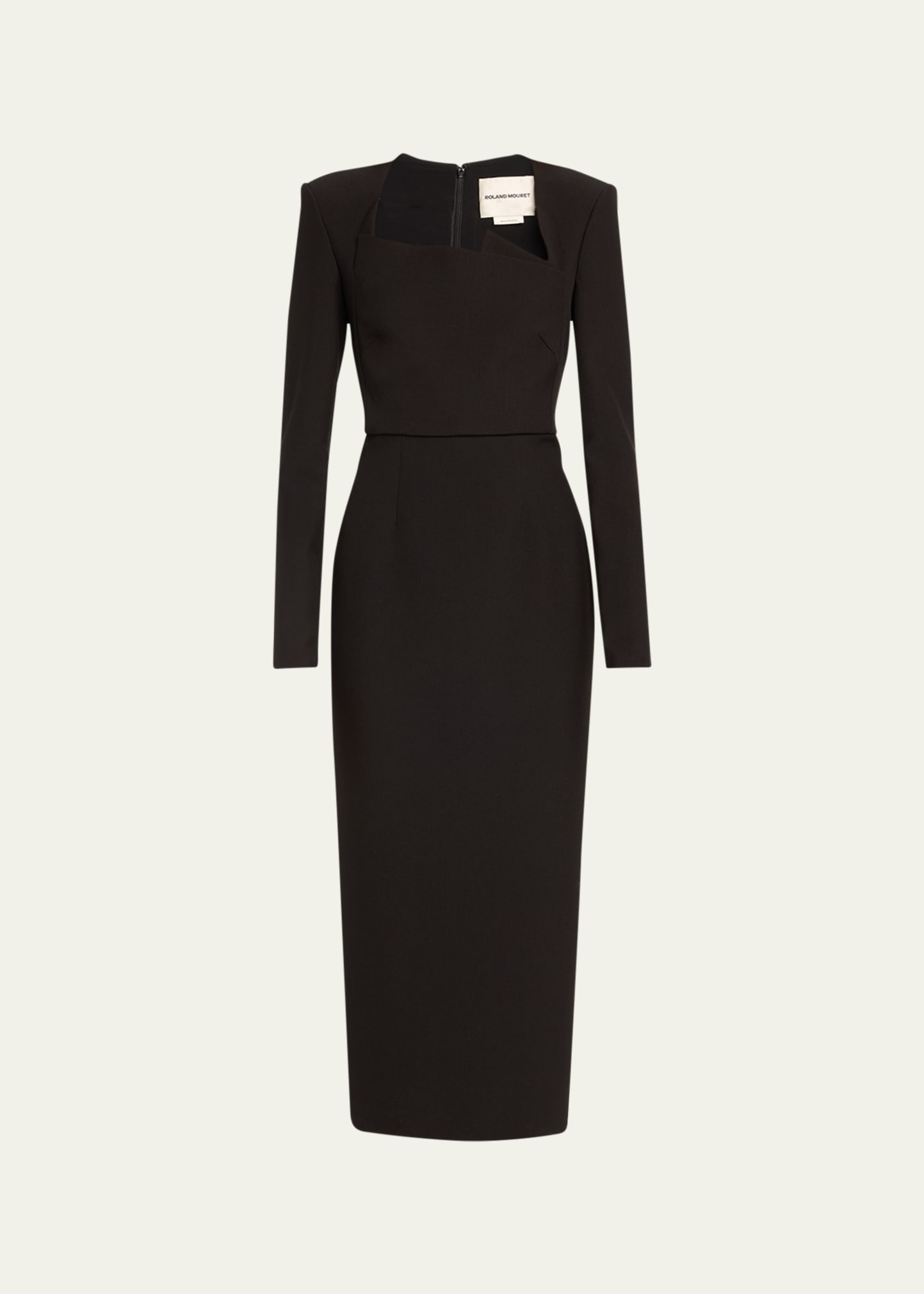 Roland Mouret Asymmetric Crepe Midi Dress In Black