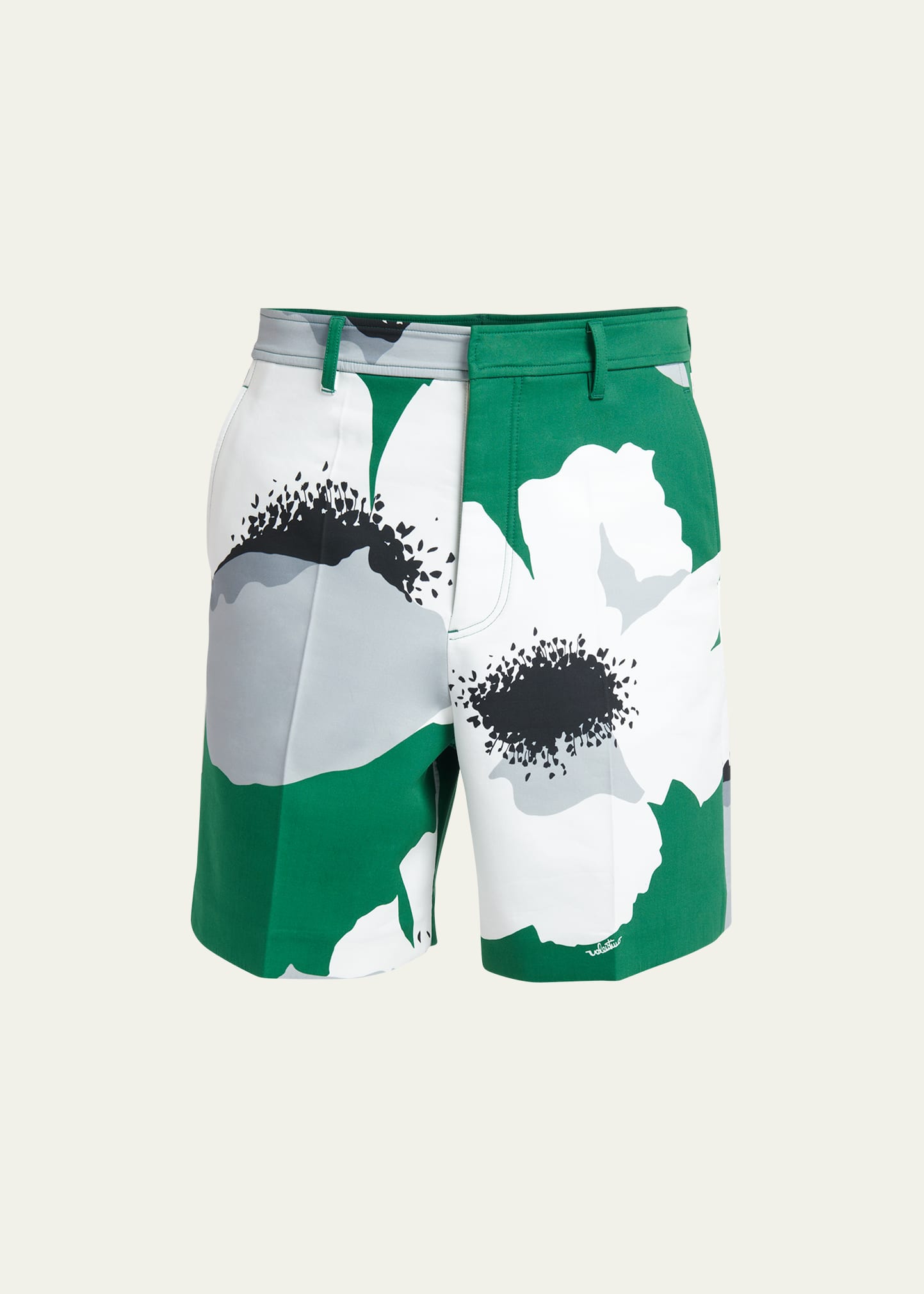 Shop Valentino Men's Flower Portrait Shorts In Emerald/white