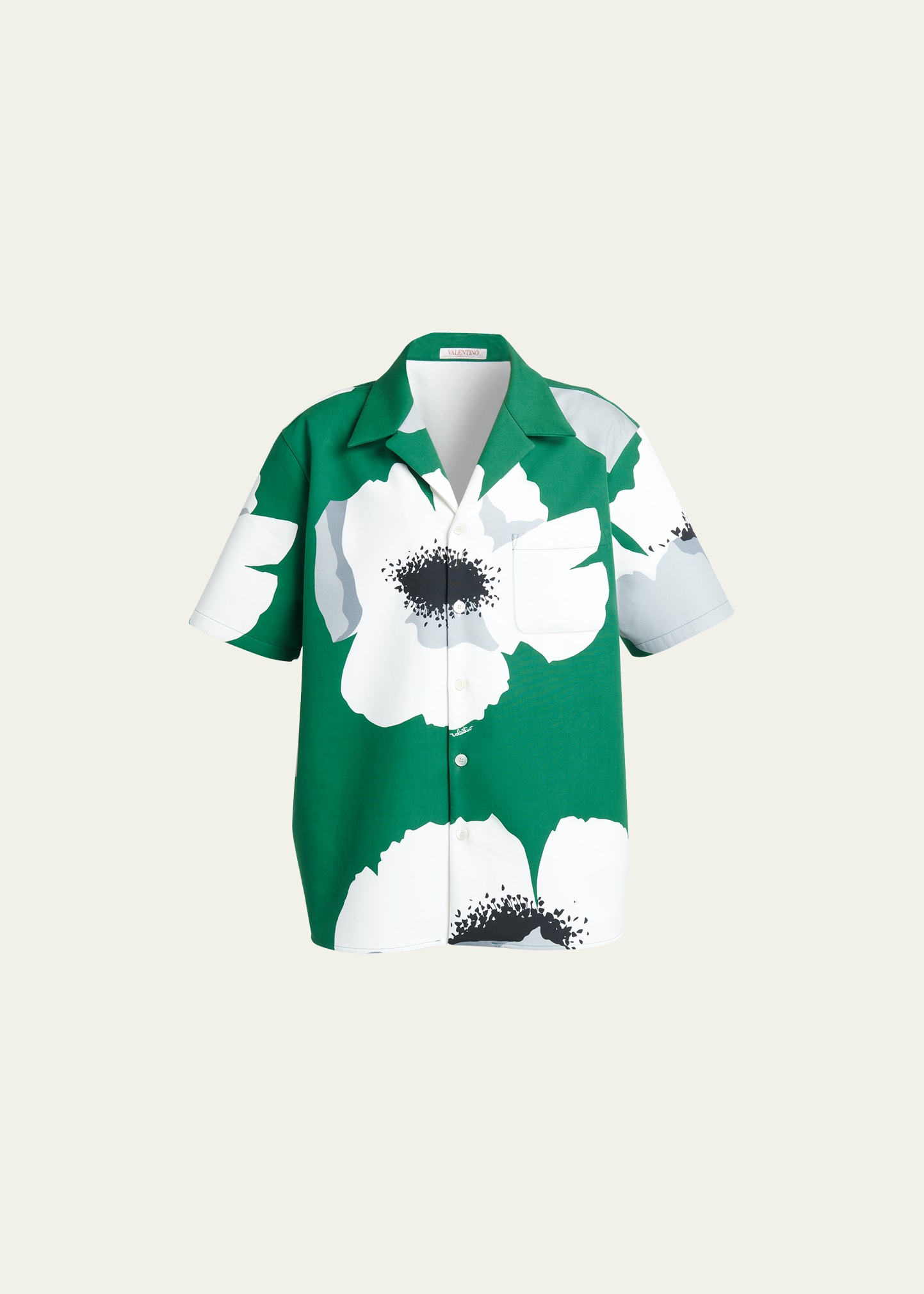 Shop Valentino Men's Flower Portrait Camp Shirt In Emerald/white