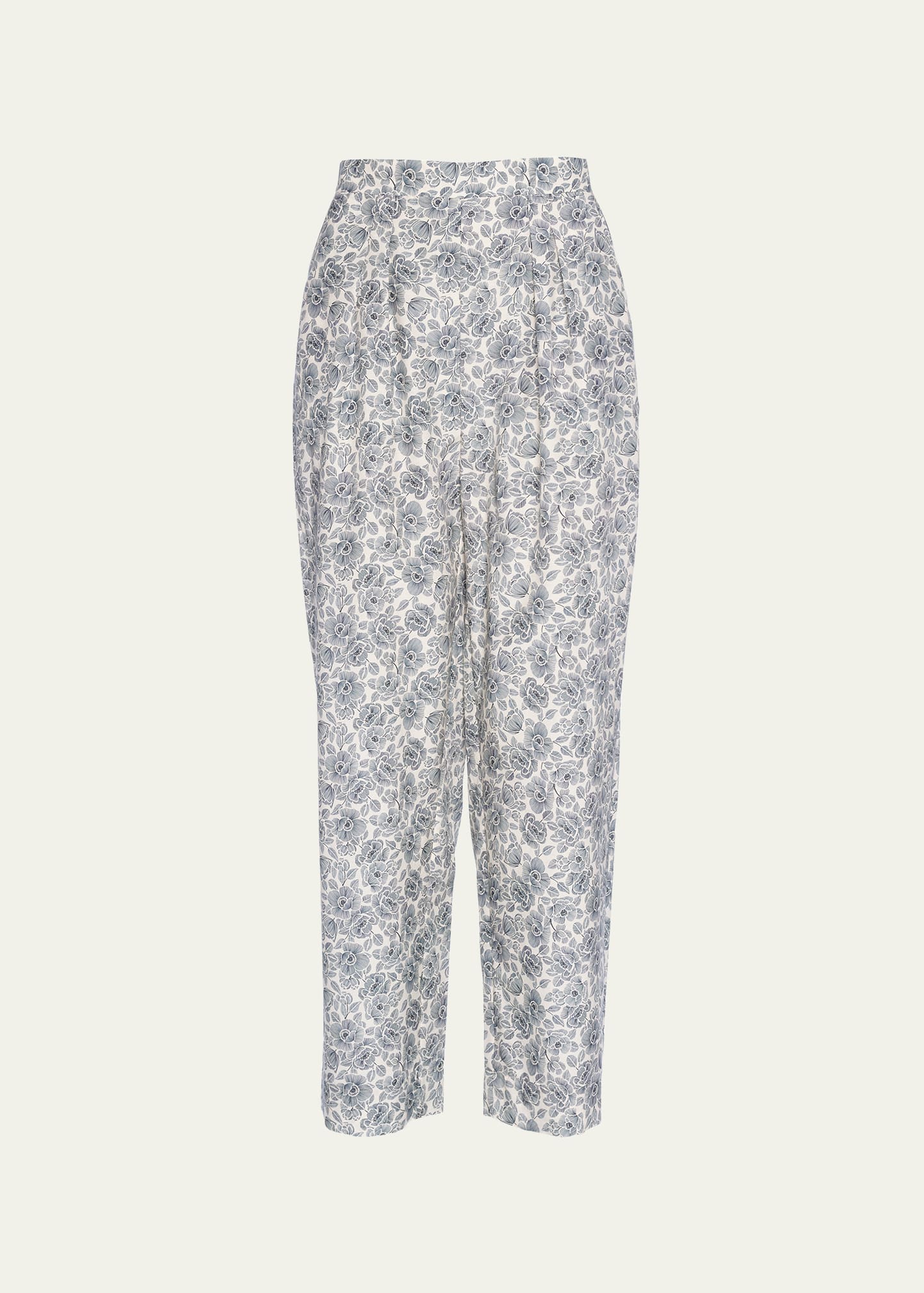 ERES BATISTE PLEATED FLORAL-PRINT CROPPED TROUSERS