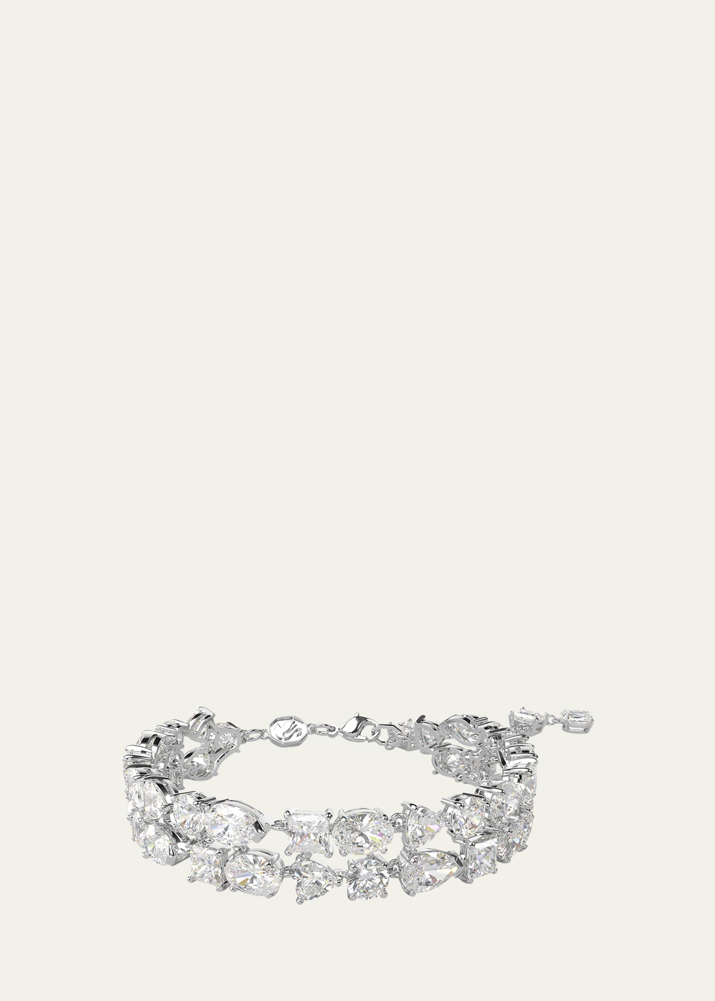 Swarovski Rhodium-plated Mixed Crystal Double-row Flex Bracelet In Crystal