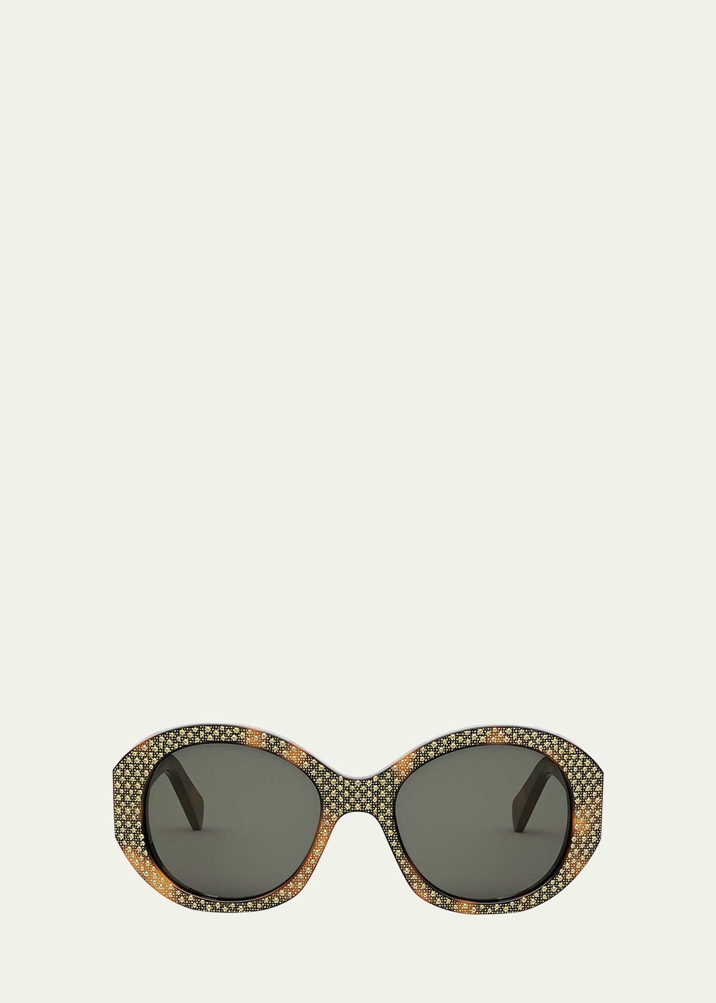 Celine Embellished Brown Acetate Round Sunglasses In Colhav/smk