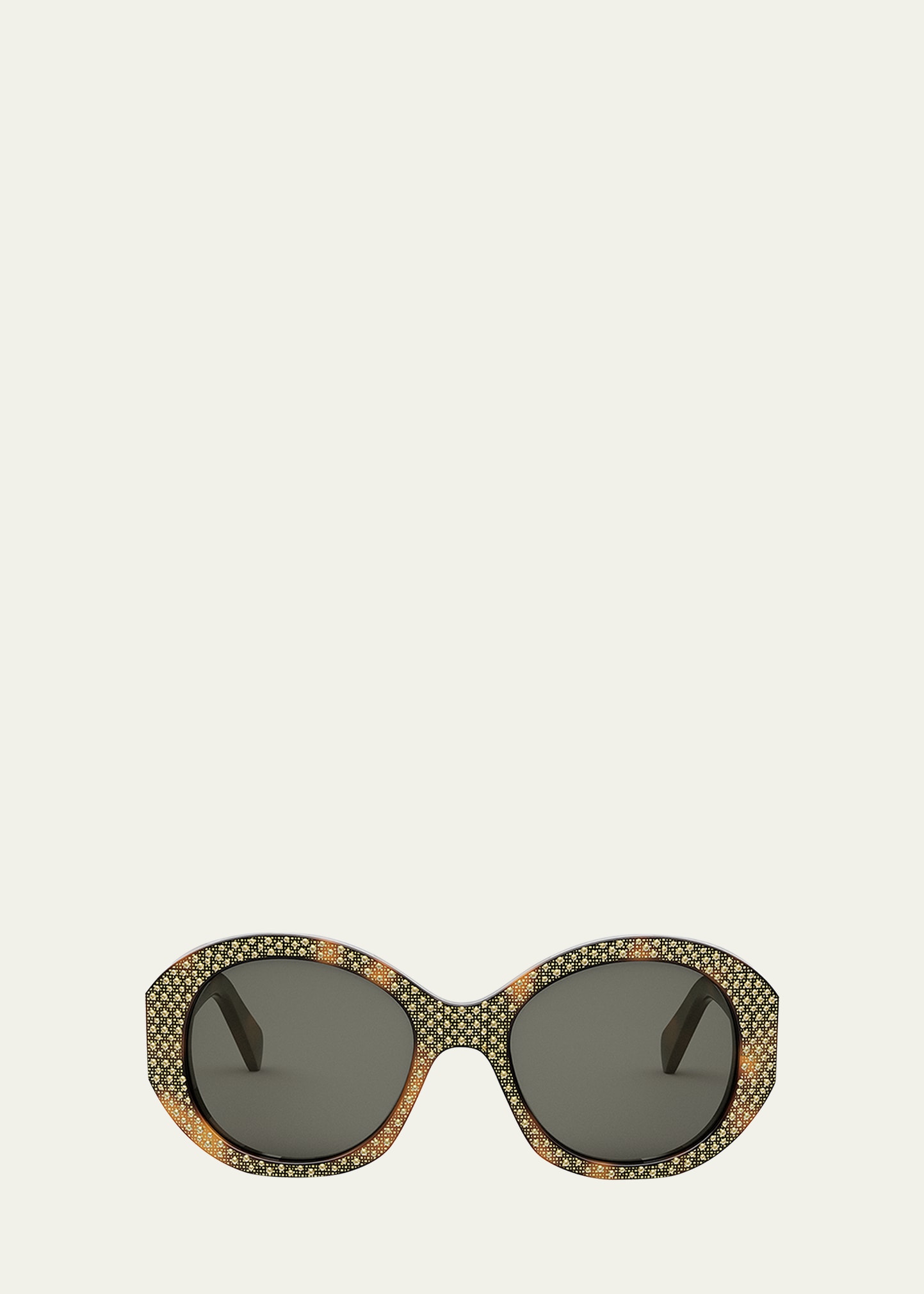 CELINE EMBELLISHED BROWN ACETATE ROUND SUNGLASSES