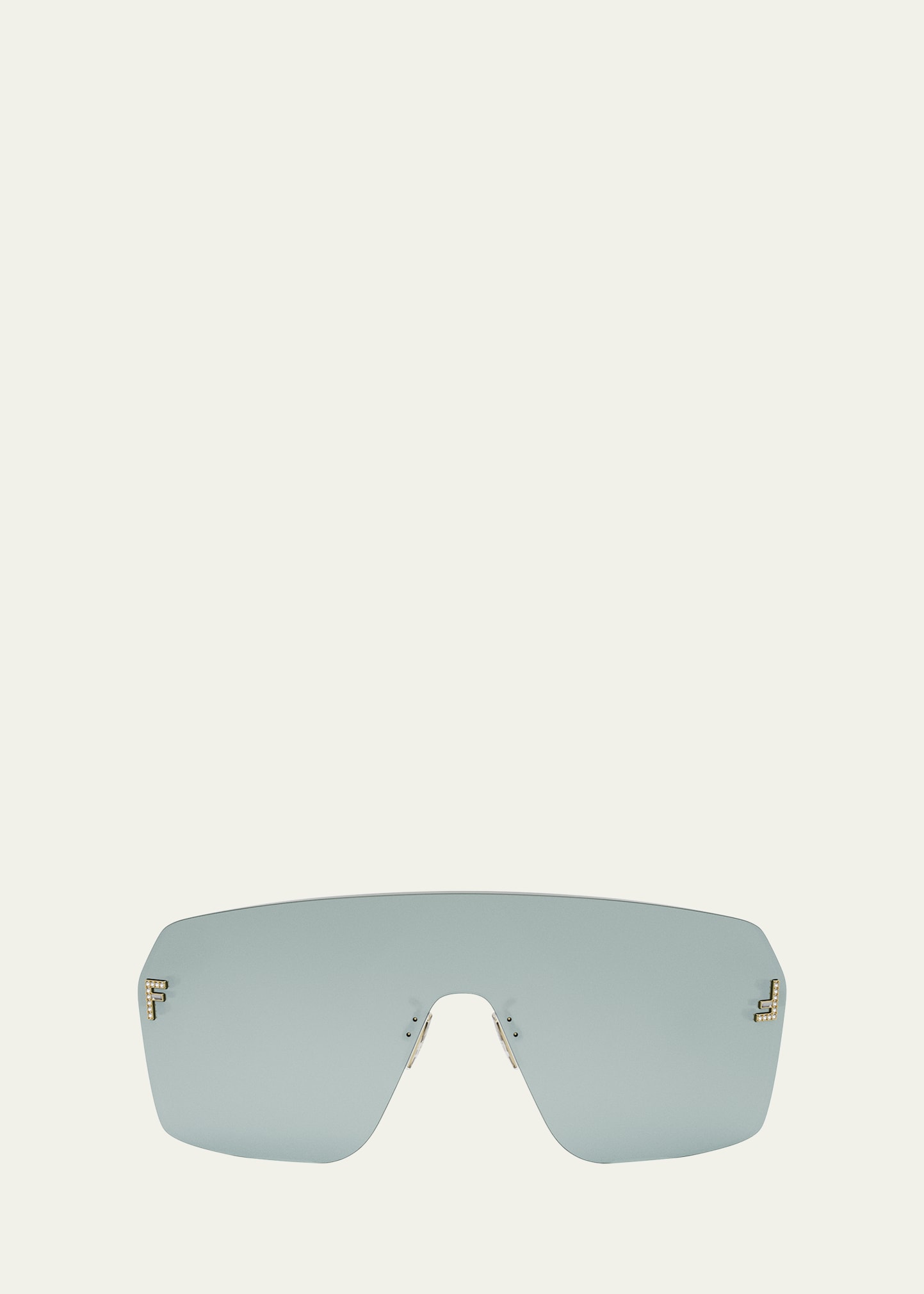 Shop Fendi Crystal Ff Metal Shield Sunglasses In Sengld/blumr