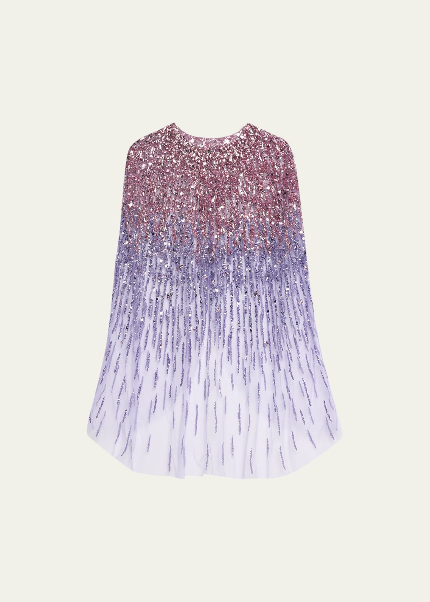 Pamella Roland Sequin-embellished Tulle Fingertip Cape With Oversized Crystals In Lilac Blush