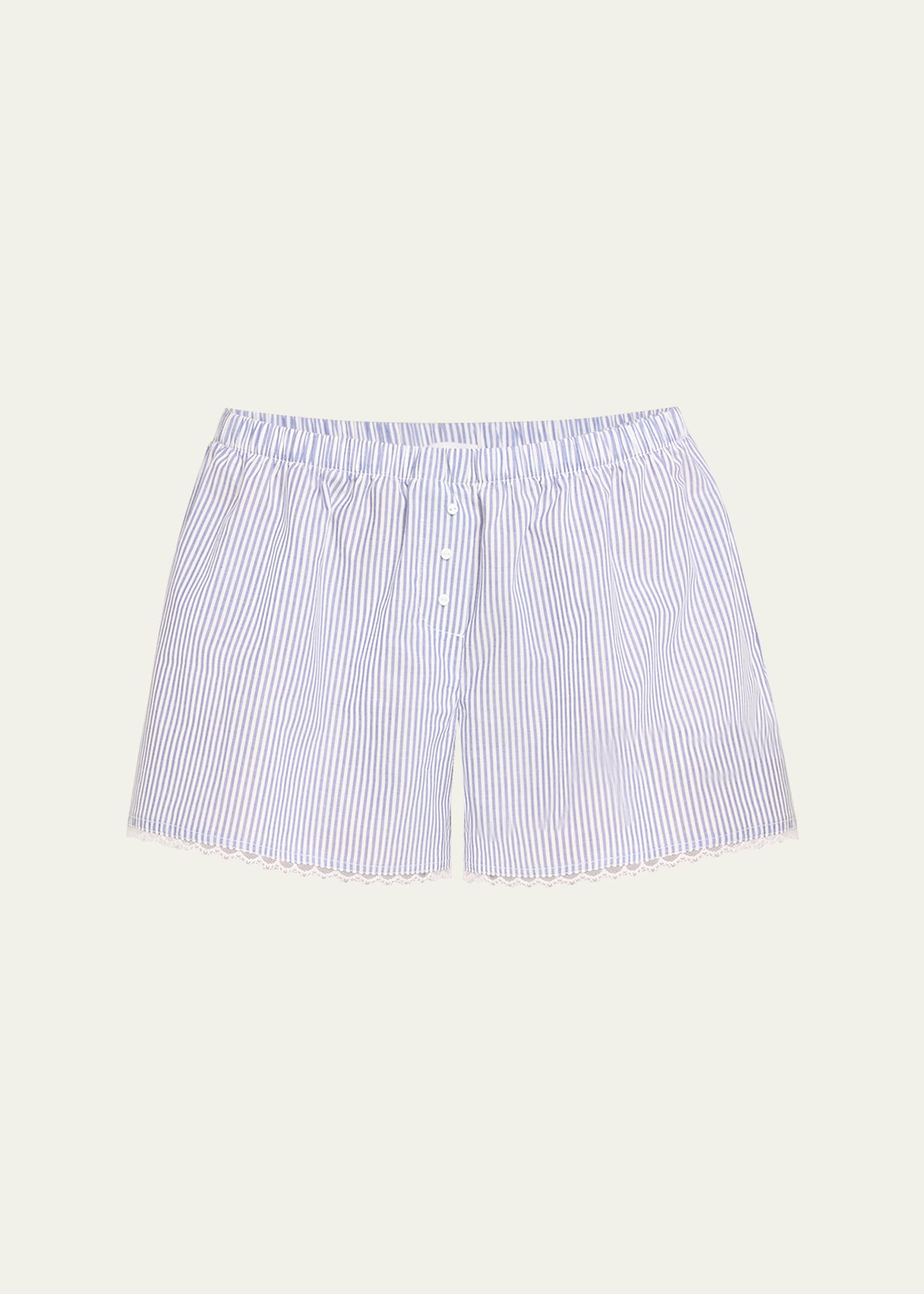 Andine Gigi Striped Lace-trim Cotton Boxer Shorts In Navy