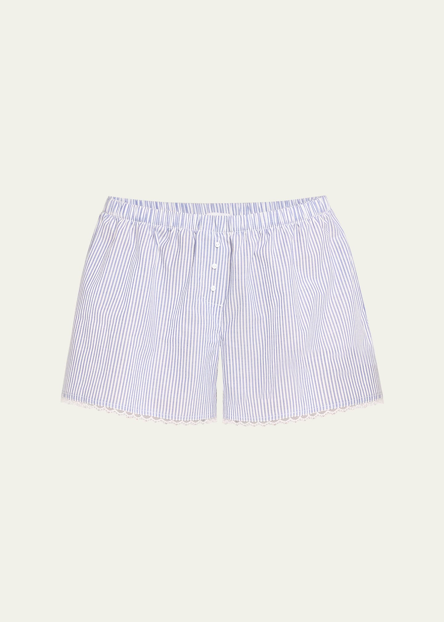 Shop Andine Gigi Striped Lace-trim Cotton Boxer Shorts In Navy