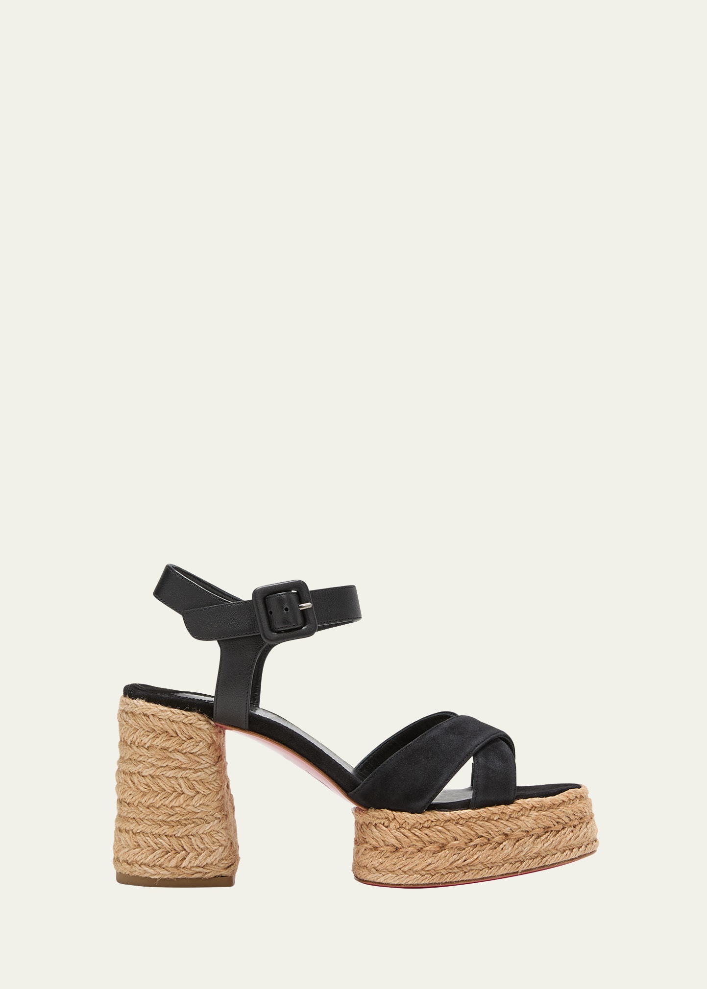 Christian Louboutin Calakala Crisscross Red Sole Espadrille Sandals In Black