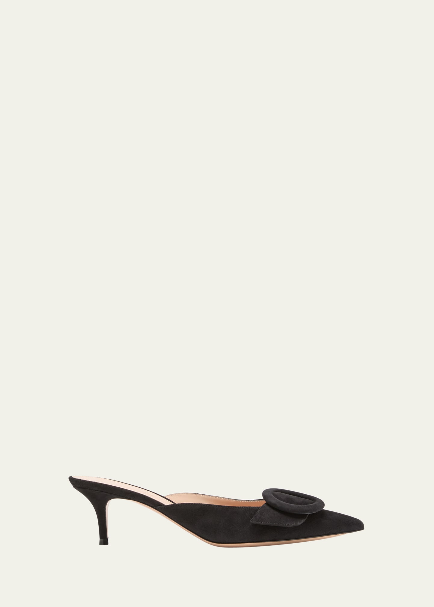 Gianvito Rossi Suede Buckle Point-toe Mules In Black