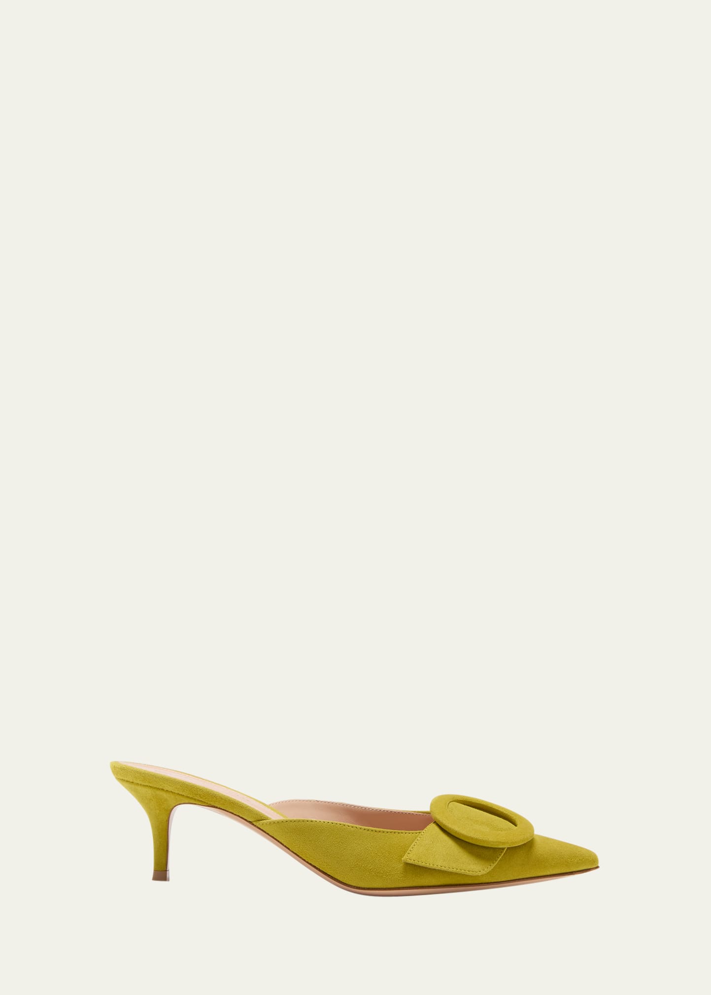 Gianvito Rossi Suede Buckle Point-toe Mules In Pistacchio