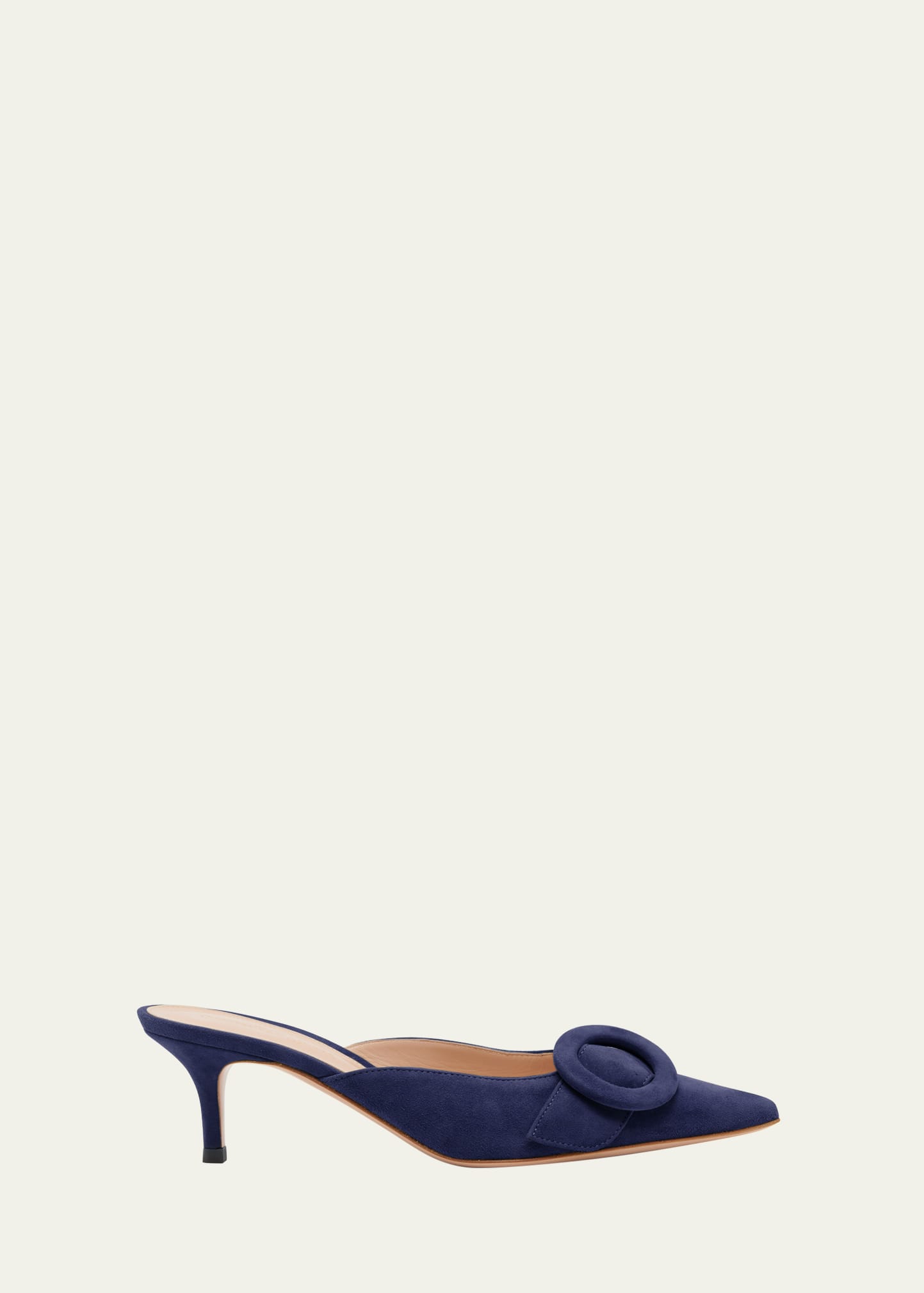 Gianvito Rossi Suede Buckle Point-toe Mules In Denim