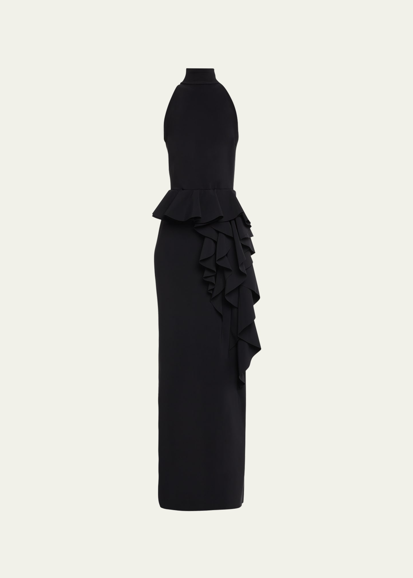 Shop Chiara Boni La Petite Robe Sleeveless Ruffle Halter Peplum Gown In Black