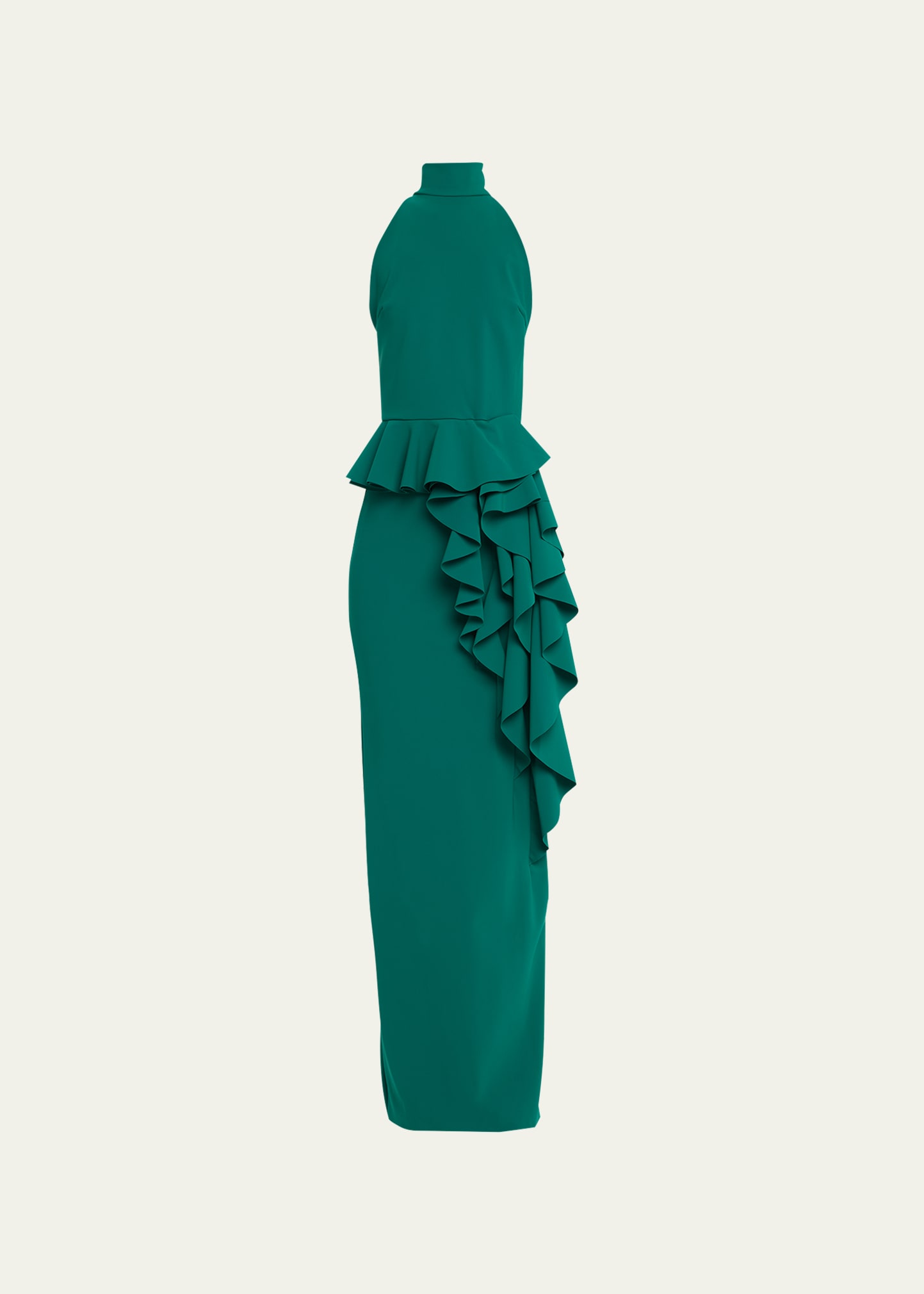 Chiara Boni La Petite Robe Sleeveless Ruffle Halter Peplum Gown In Jade