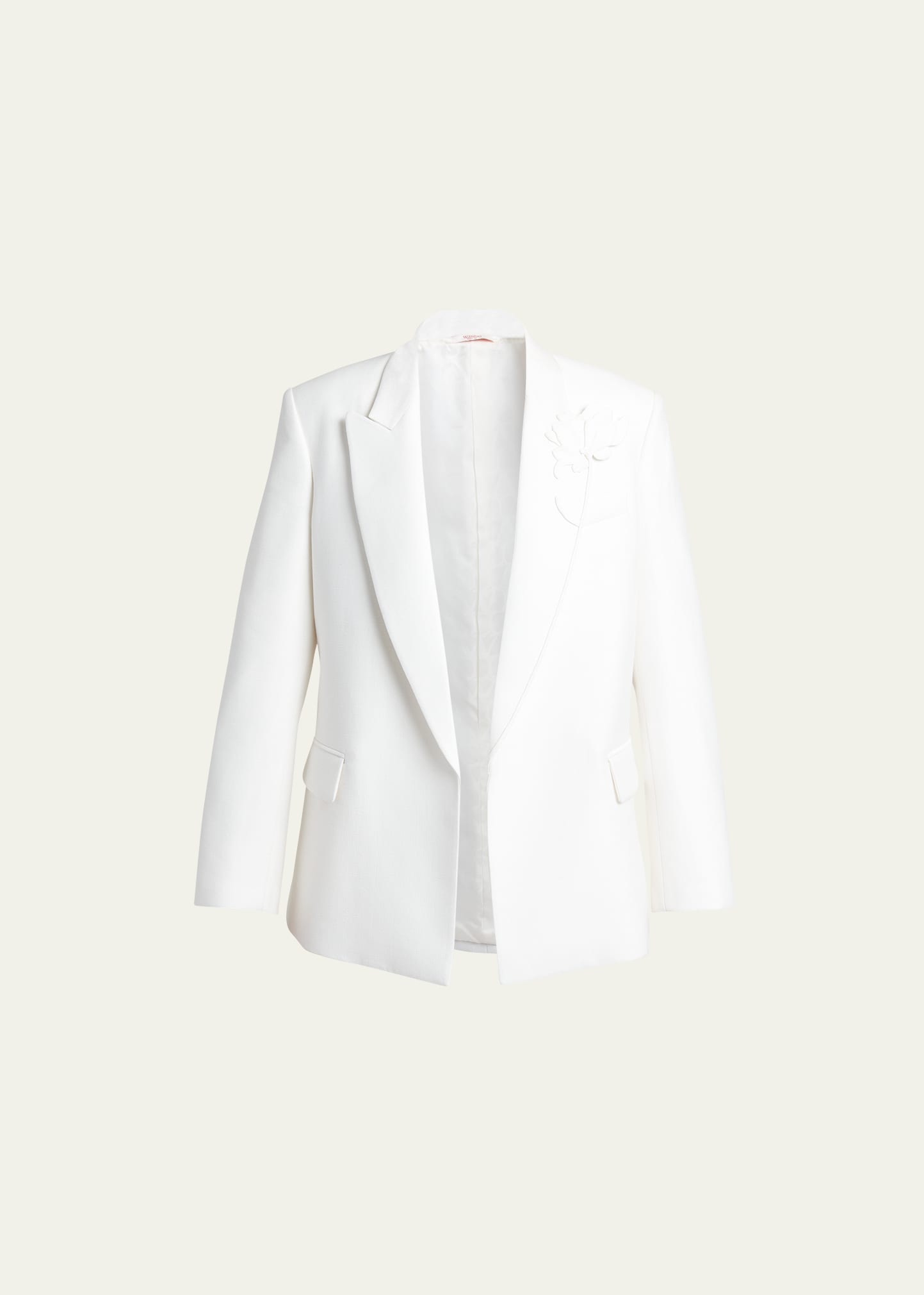 Valentino Men's Sport Coat With Tonal Flower Embroidery In Ivory