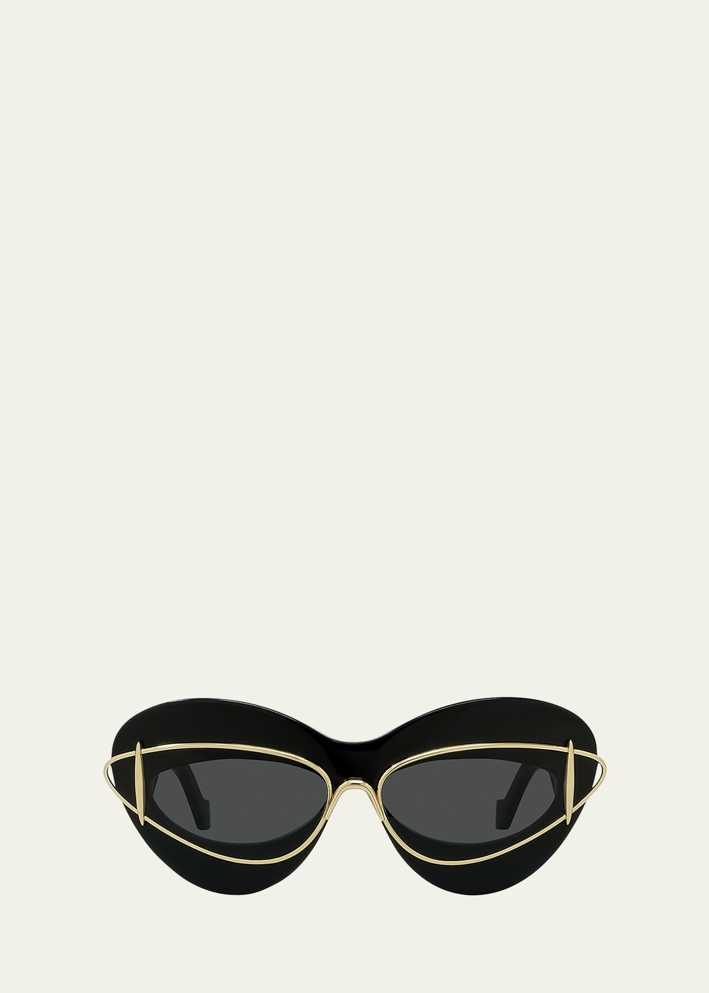 Shop Loewe Double Frame Mixed-media Cat-eye Sunglasses In Shiny Black Smoke