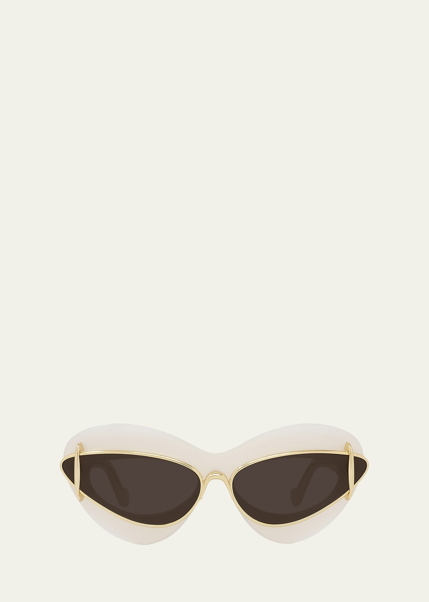 Shop Loewe Double Frame Mixed-media Cat-eye Sunglasses In Ivory