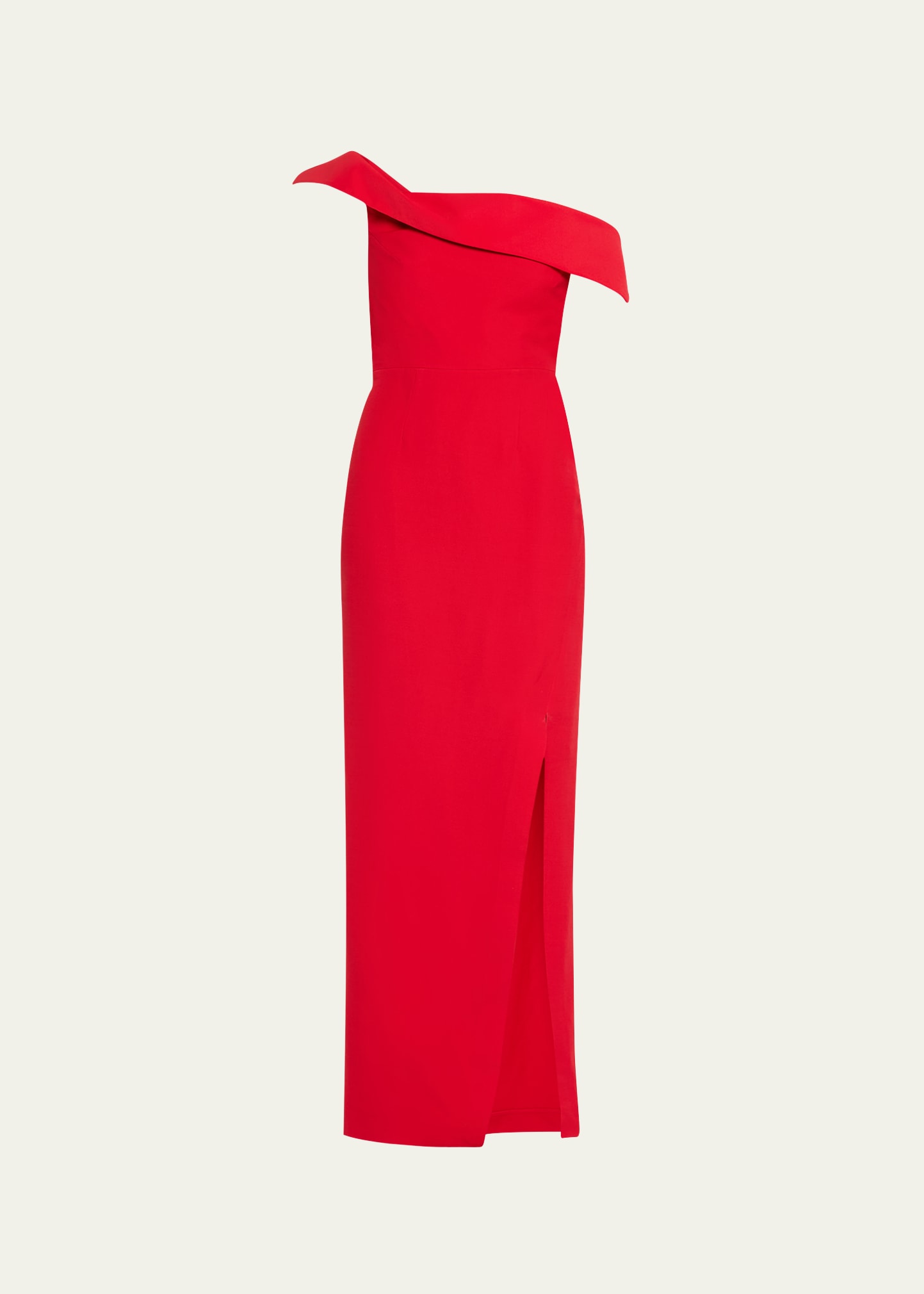 Shop Roland Mouret Asymmetric Off-shoulder Wool-silk Maxi Dress In Red