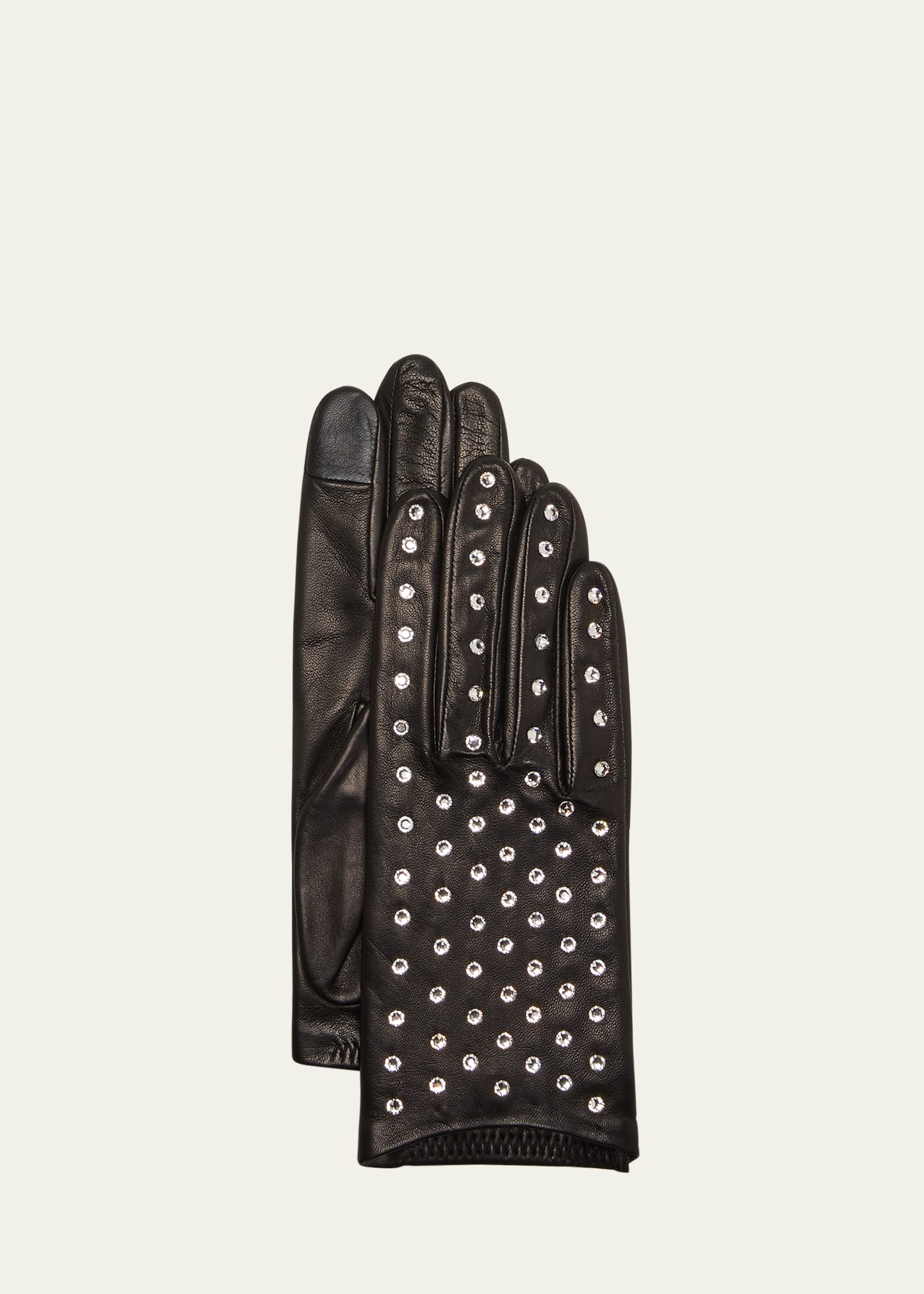 Agnelle Bejeweled Leather Gloves In Tnoir